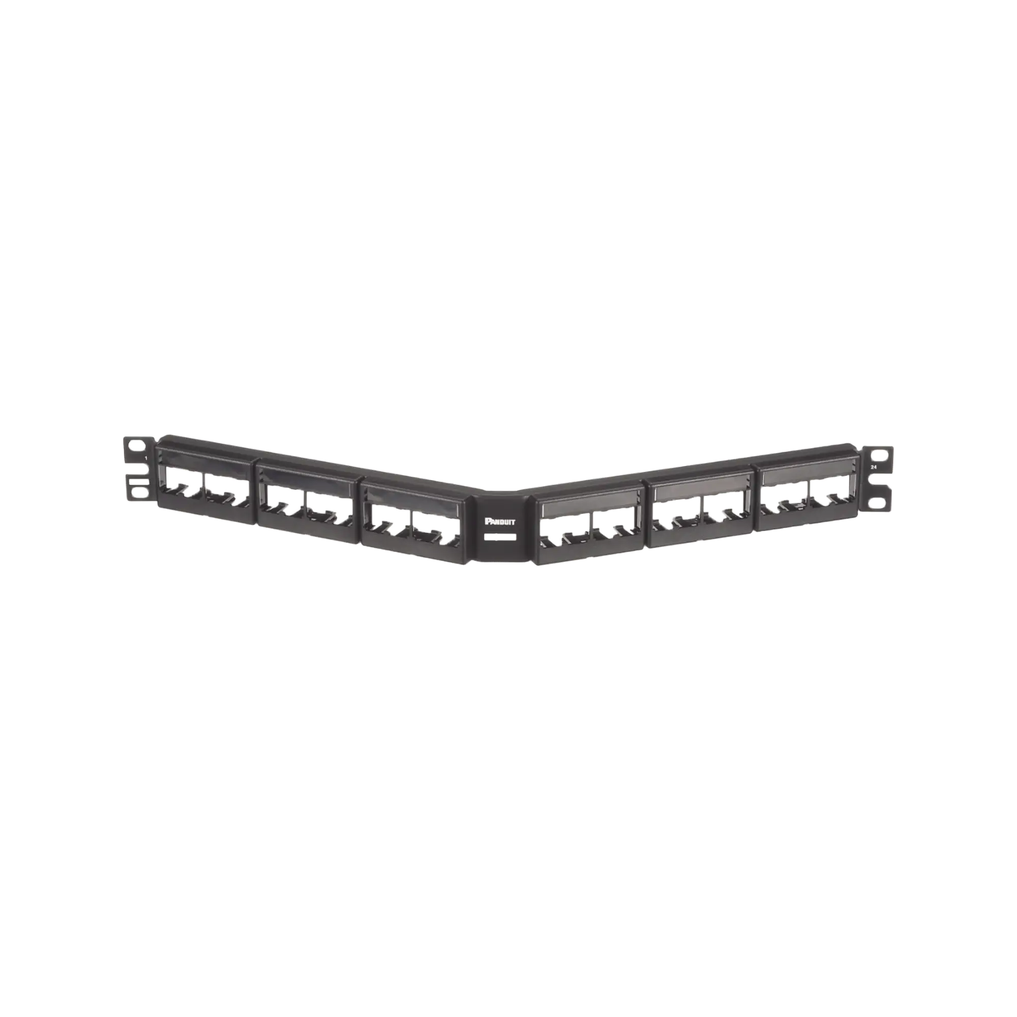 Panel de Parcheo Modular Mini-Com (Sin Conectores), Angulado, Sin Blindaje, Con Etiqueta y Cubierta, de 24 puertos, 1UR