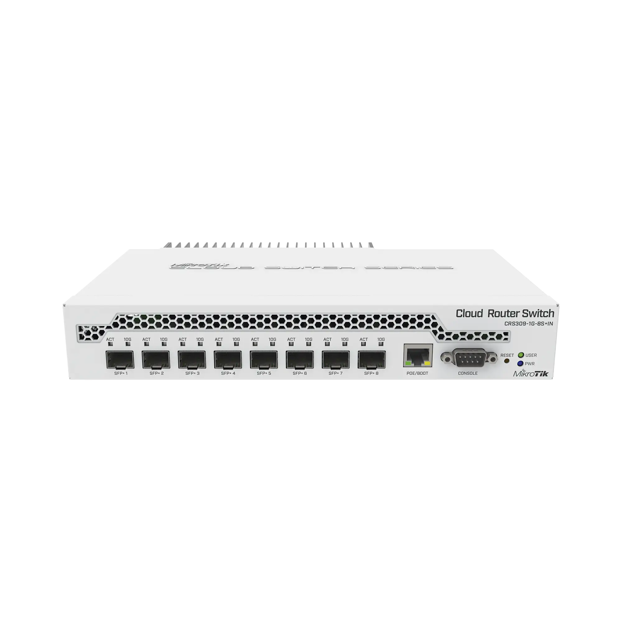 (CRS309-1G-8S+IN) Switch administrable Sistema Operativo Dual, puerto 1G Rj45, 8 puertos 10G SFP+ para Escritorio