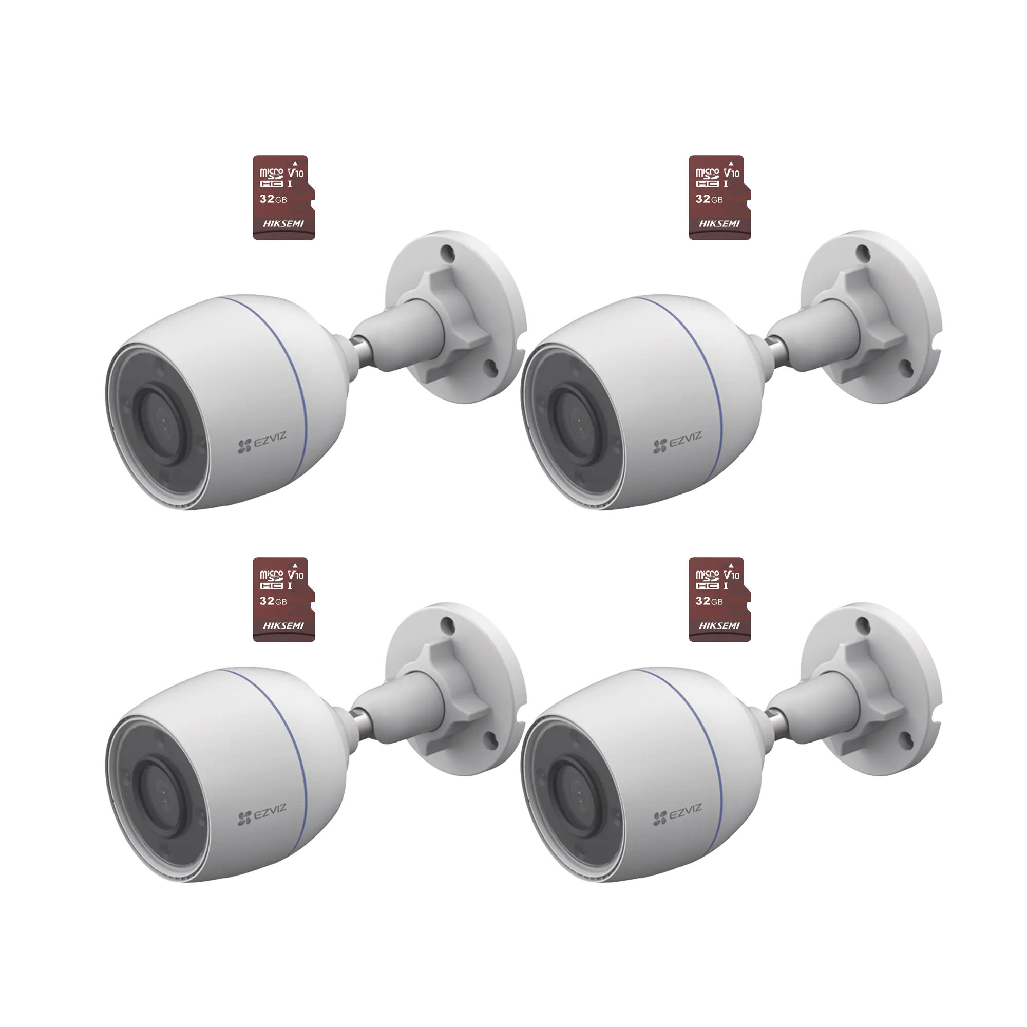 Kit de Camaras WiFi, Incluye 4 Piezas CS-H3C y 4 Piezas HS-TF-E1/32G  / Detección de Movimiento