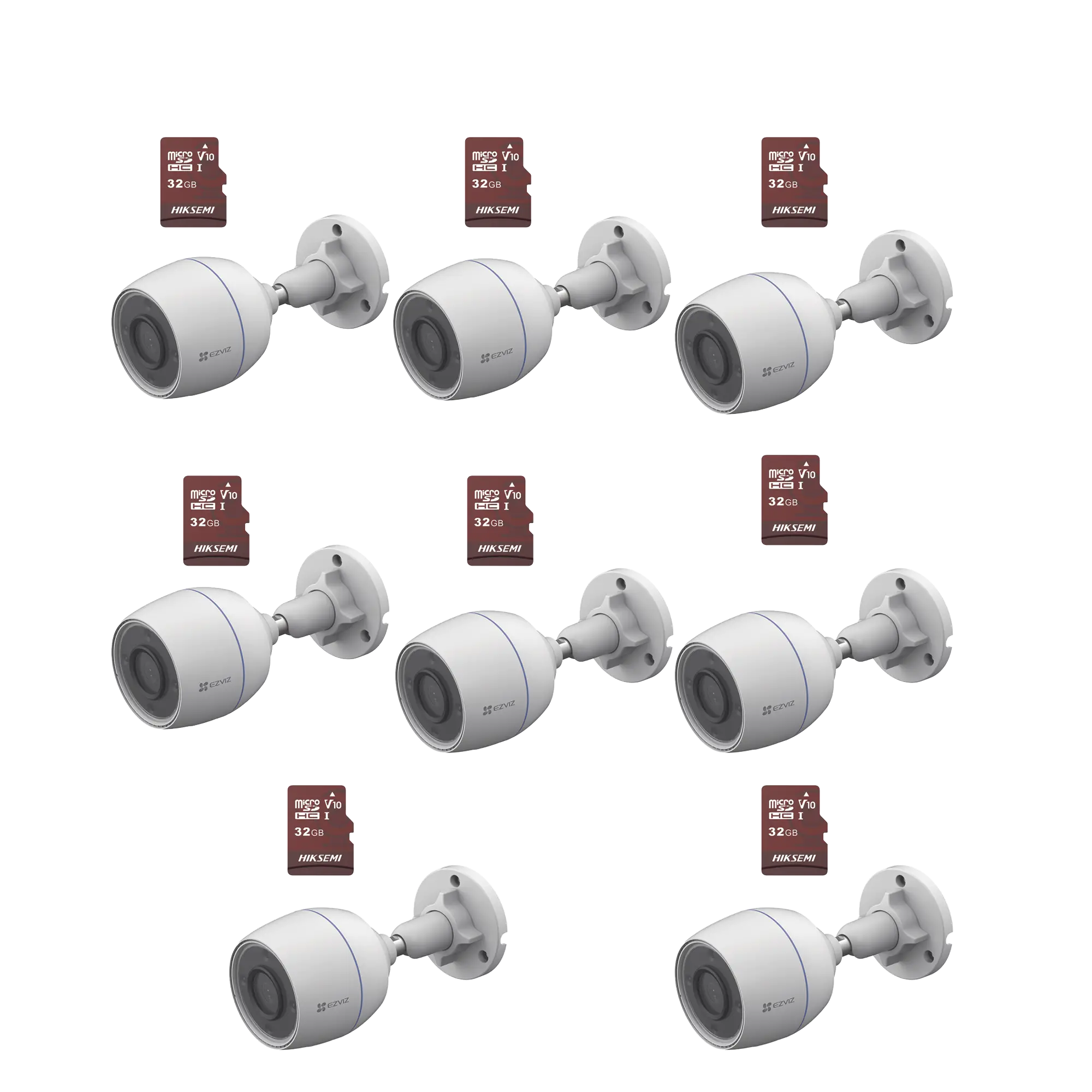 Kit de Camaras WiFi, Incluye 8 Piezas CS-H3C y 8 Piezas HS-TF-E1/32G /  Detección de Movimiento