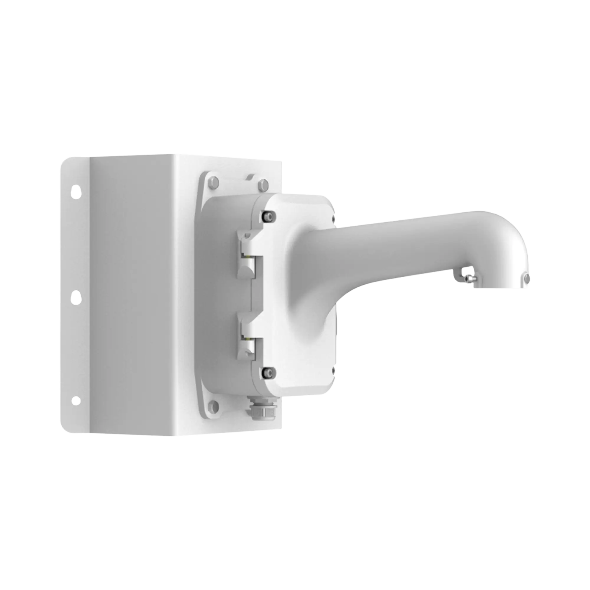 Montaje de Esquina con Caja de Conexión para Domos PTZ epcom y HIKVISION / Fabricado con Aleación de Aluminio y Acero
