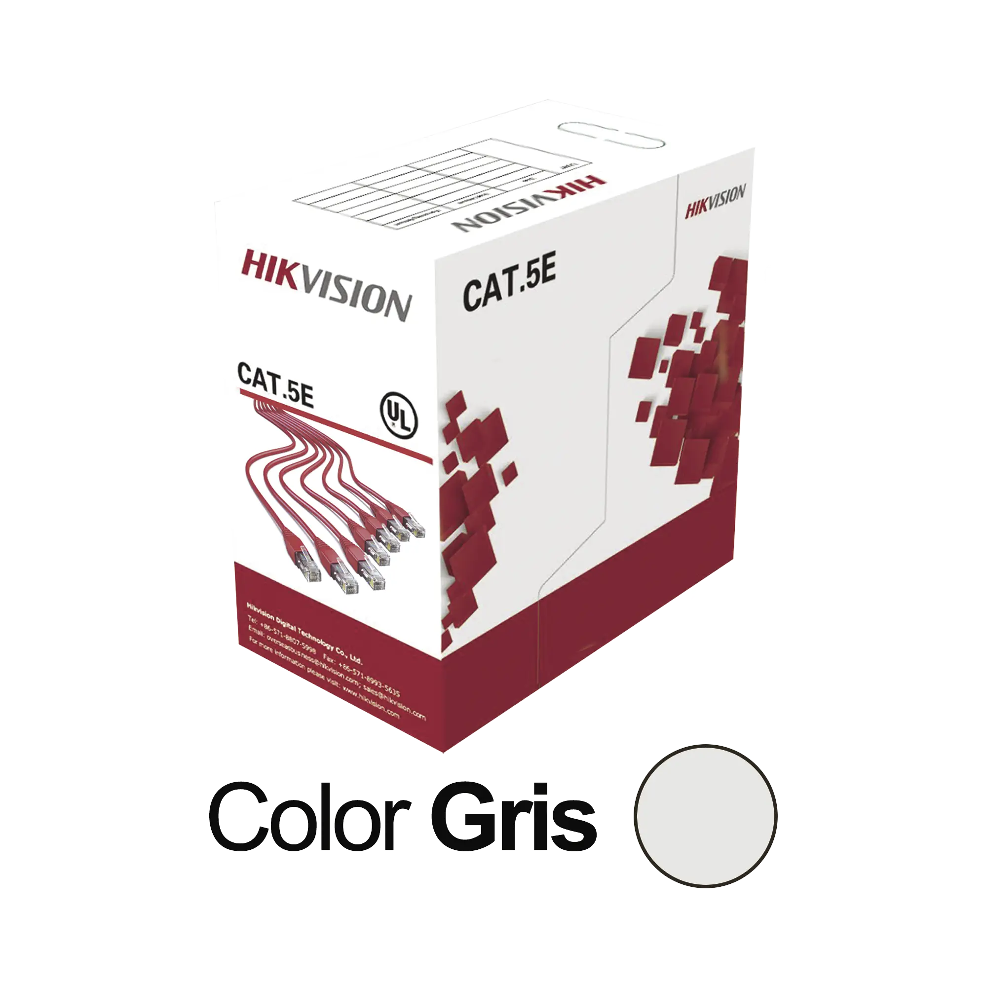 Bobina de Cable UTP 305 Metros / Cat5E (24 AWG) / Color Gris / PVC (CM) / Uso en Interior / 100% Cobre / Aplicaciones de CCTV y Redes de Datos
