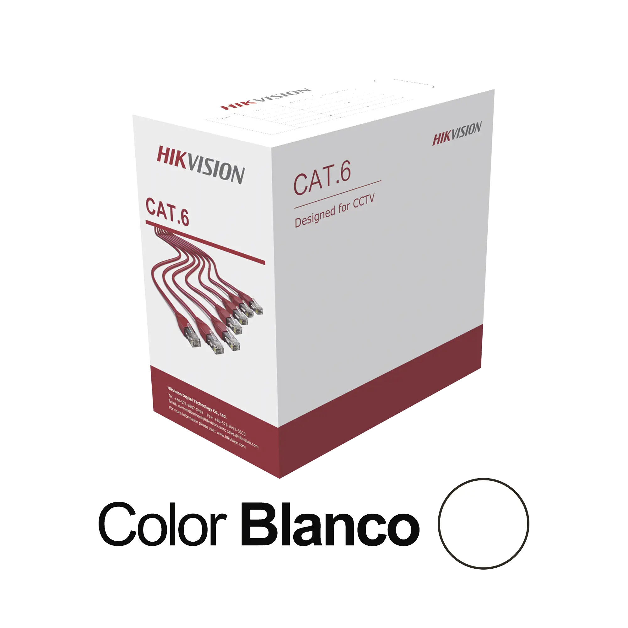 Bobina de Cable UTP 305 Mts / Cat 6 (24 AWG) / Color Blanco / PVC (CM) / Uso en Interior / CCA (Cobre con Aluminio) / Aplicaciones de CCTV y Redes de Datos