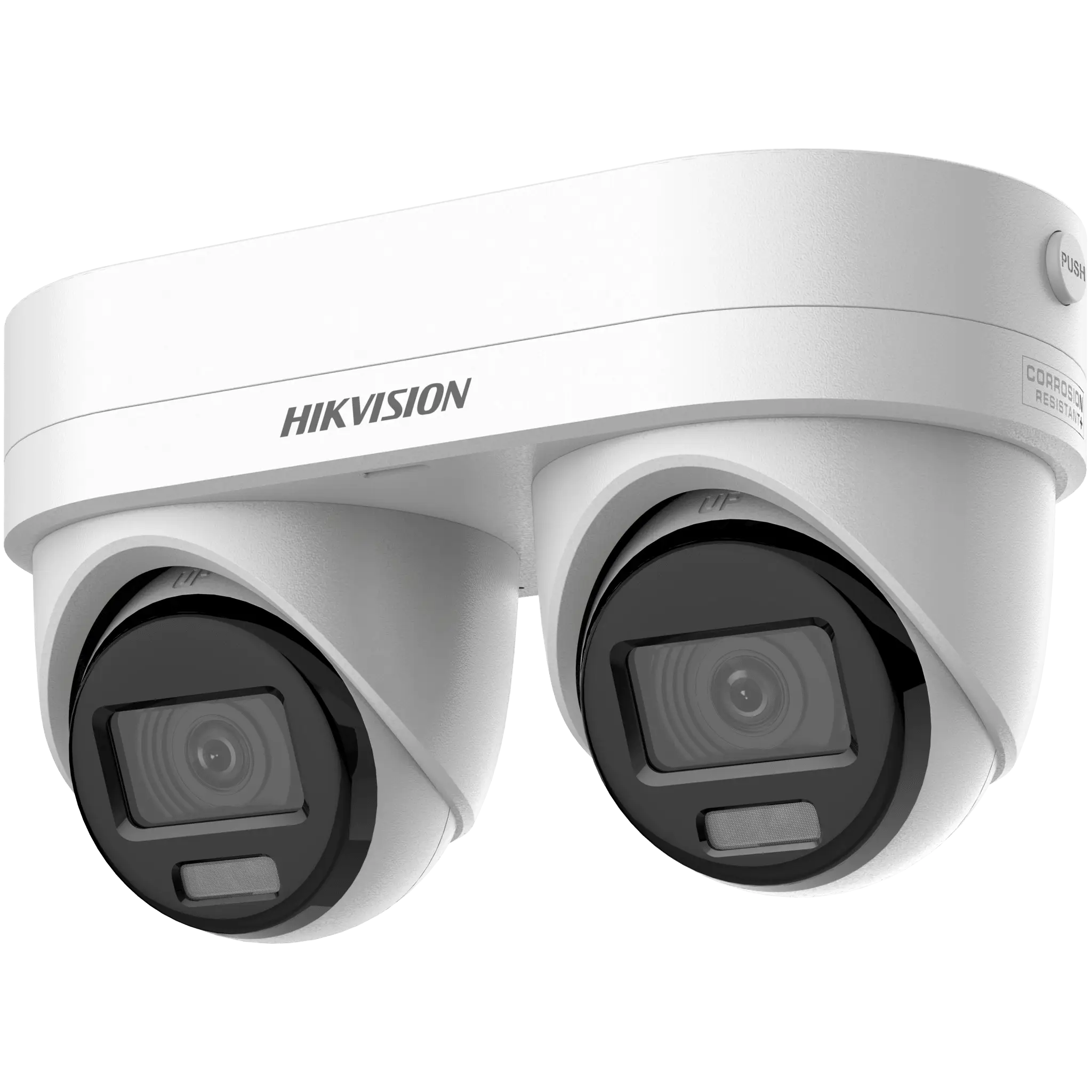 PanoVu Series / Lente Dual de 4 Megapixel / 2 Lentes Fijos de 2.8 mm / Recomendado para Pasillos o Esquinas / IP67 / IK10 / PoE / WDR 120 dB / 10 mts IR / Entrada y Salida de Audio y Alarma / MicroSD