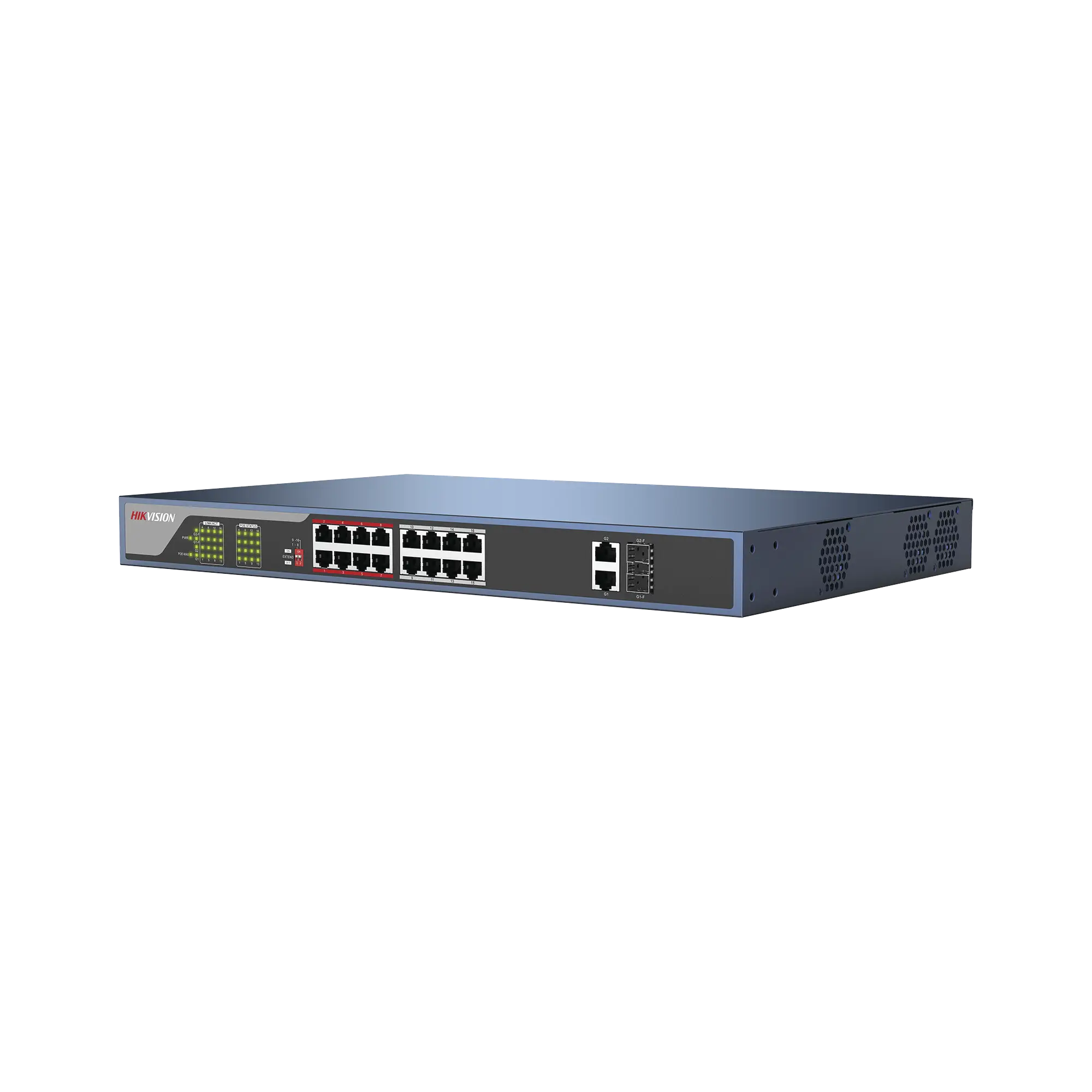 Switch PoE 250 Metros Larga Distancia / 16 Puertos 802.3at (30 W) 100 Mbps + 2 Puertos Gigabit + 2 Puertos SFP