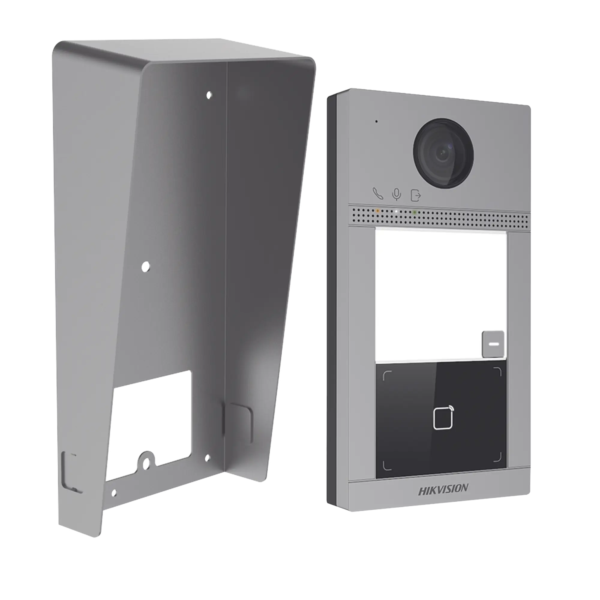 Kit Videoportero + Carcasa protectora IP 2 Megapixel / Llamada y Apertura Remota desde App Hik-Connect / PoE / Exterior IP65 + Antivandalico IK08 / 1 Departamento / Apertura con Tarjeta / Soporta 2 Puertas y hasta 6 Monitores