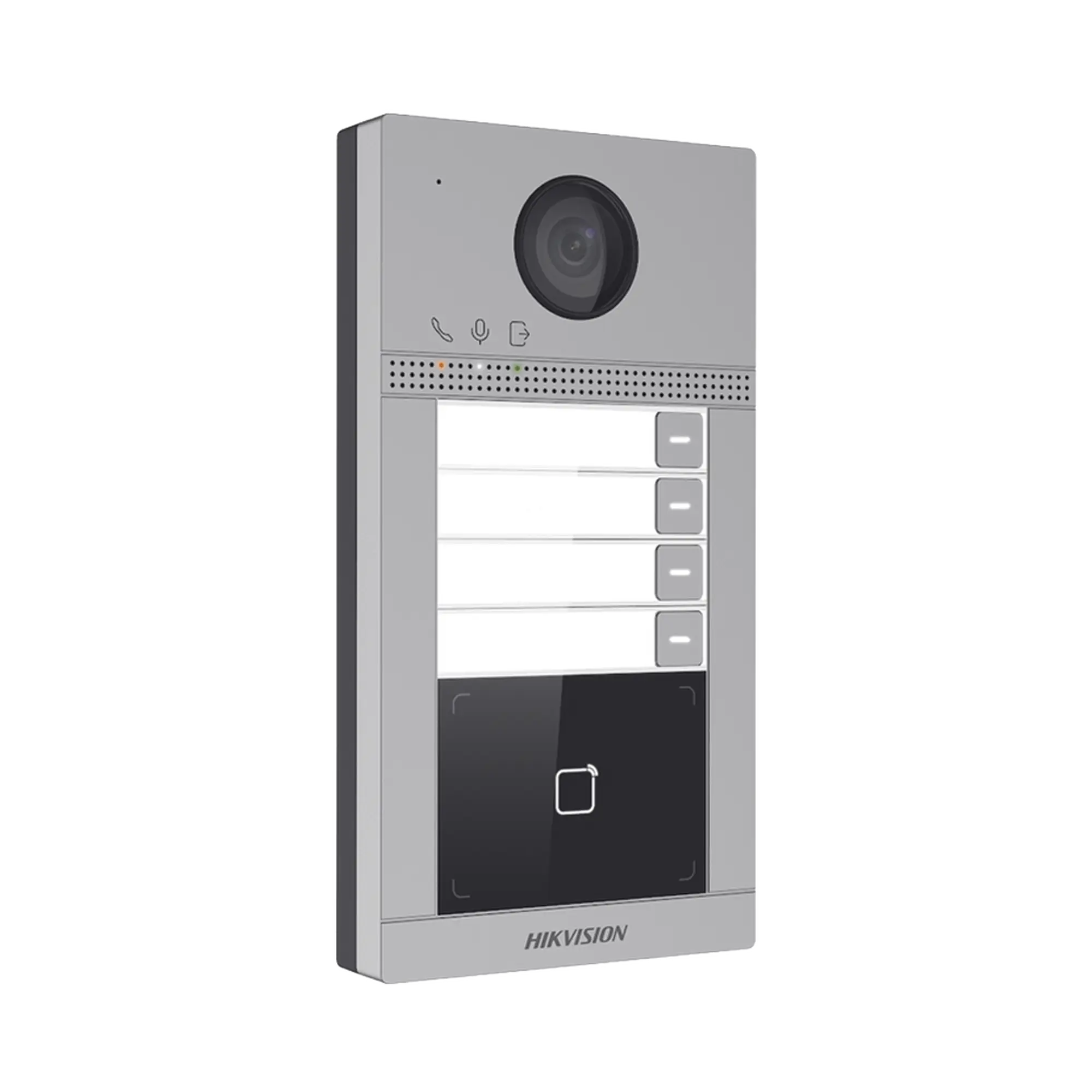 Videoportero IP 2 Megapixel / Llamada y Apertura Remota desde App Hik-Connect (Requiere monitor )/ PoE / Exterior IP65 + Antivandalico IK08 / 4 Departamento / Apertura con Tarjeta / Soporta 2 Puertas y hasta 6 Monitores