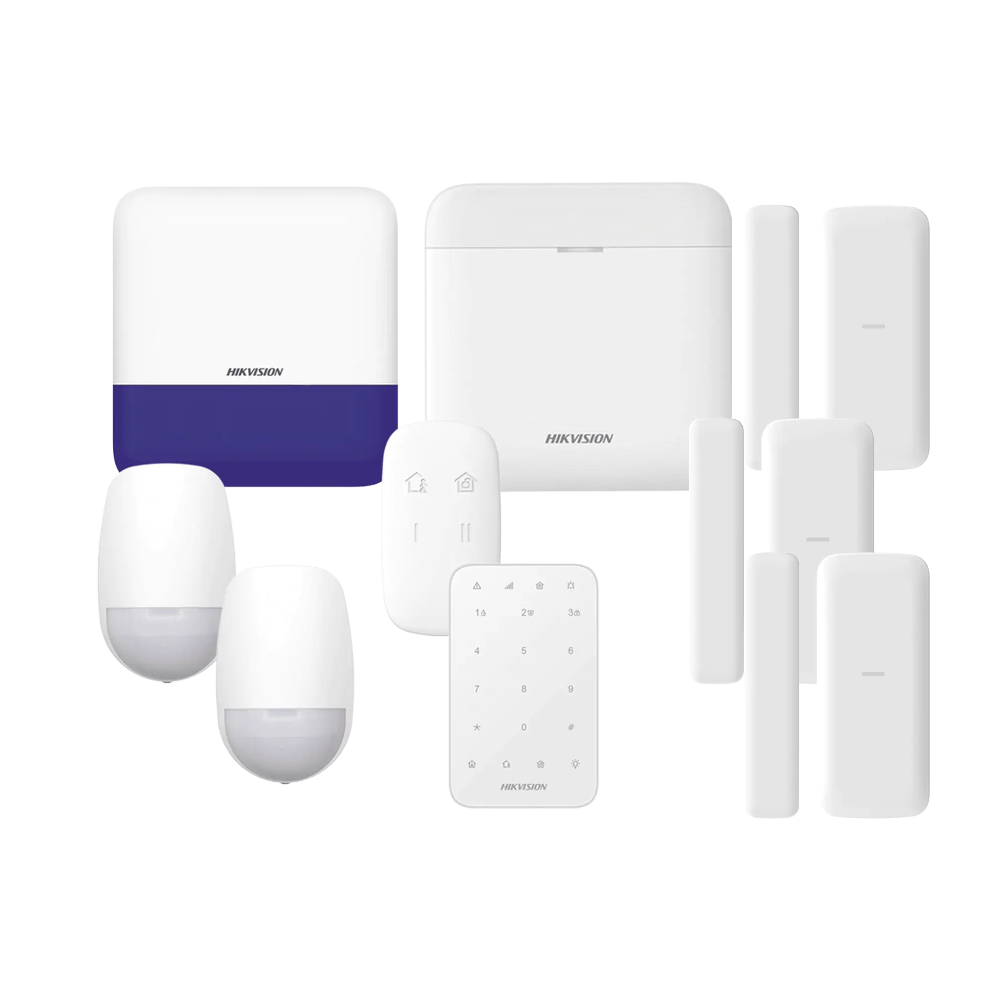 (AX PRO) KIT de Alarma AX PRO / Incluye: 1 Hub con batería de respaldo/ 2 Sensores PIR / 3 Contactos Magnéticos mini / 1 Control Remoto / 1 Sirena Inalambrica Exterior /1 Teclado Inalámbrico / WiFi / Compatible con Hik-Connect P2P