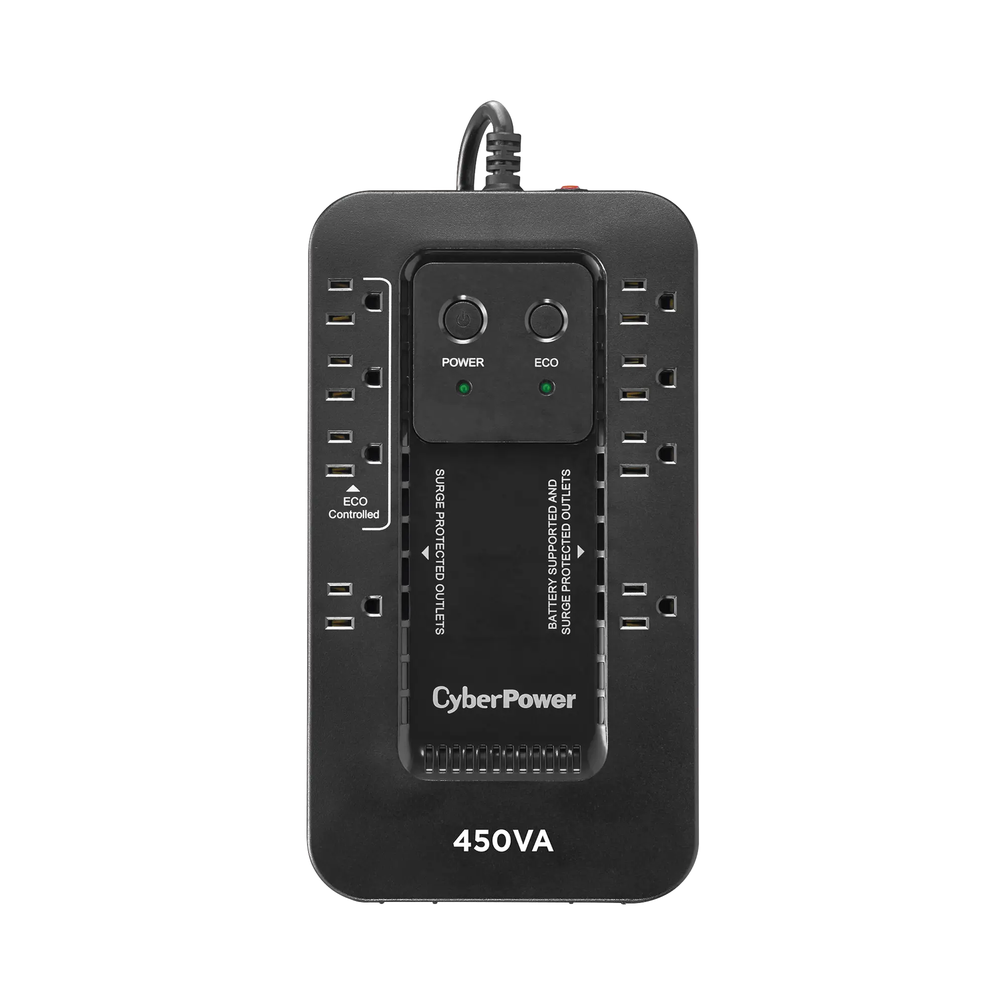 UPS de 450 VA/260 W, Topología Standby con Modo Ahorrador ECO, Entrada 120 Vca NEMA 5-15P, Con 8 Tomas NEMA 5-15R