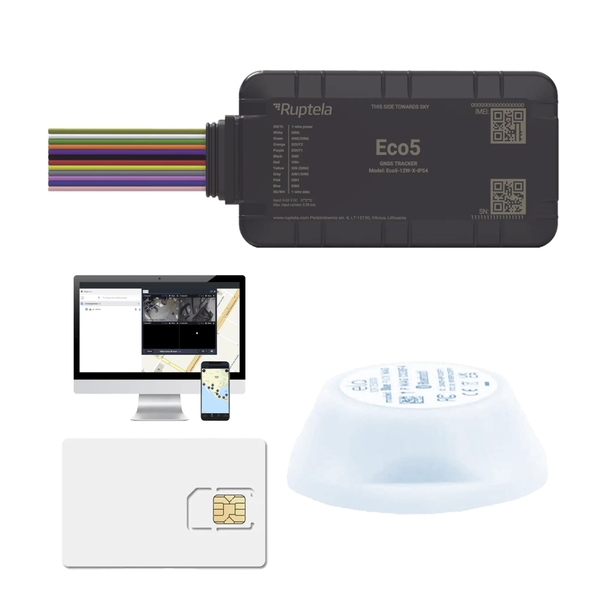 Dispositivo de Rastreo Vehicular / Conectividad LTE Cat1 y LTE-M / BLE 5.0 / GNSS U-blox / Carcasa IP54 / Batería Interna de Respaldo / Detecta Interferencias