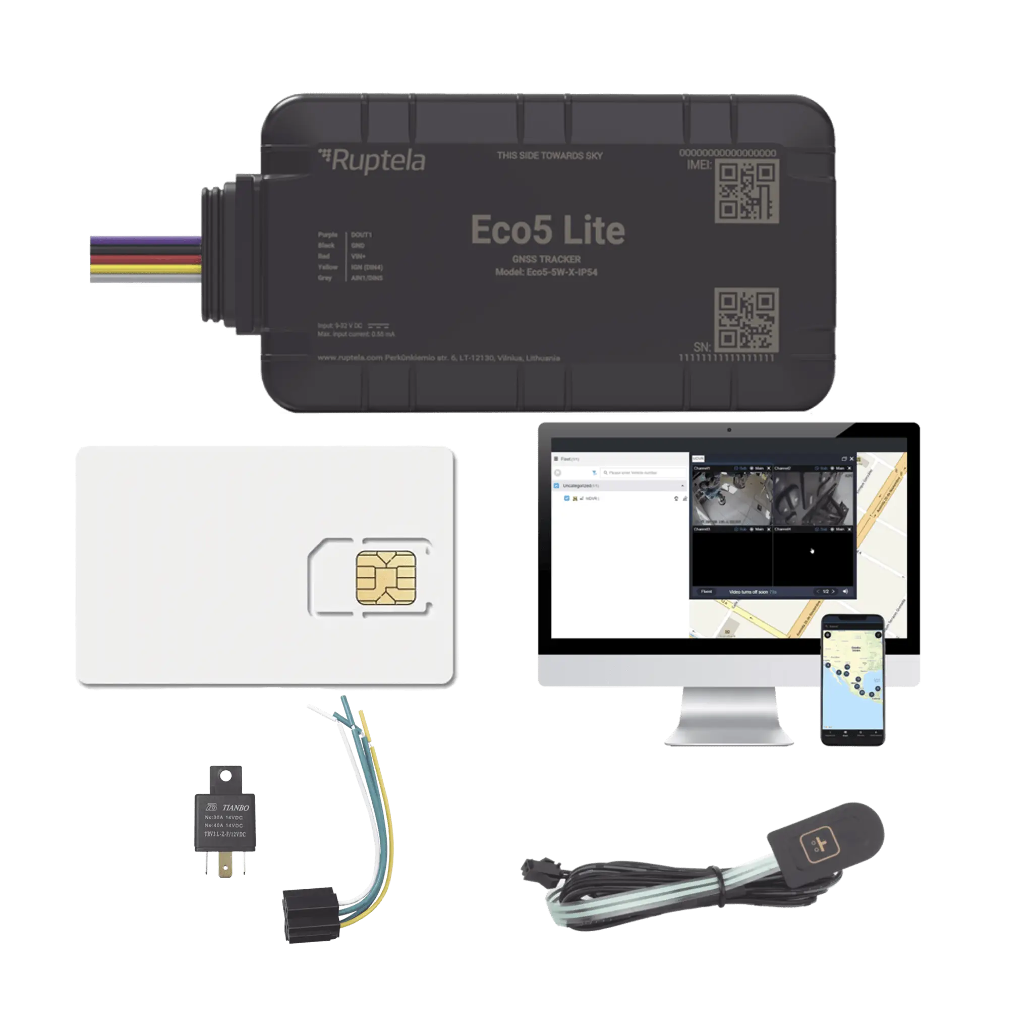 Rastreador Vehicular y Monitoreo de Flota / BLE 5.0 y GNSS / LTE CAT1 y LTE-M con Respaldo 2G / GNSS U-blox / MiKado IP54 / -20 °C a +40 °C / Acelerómetro de 3 Ejes / Suministro 9-32 V / Batería Interna