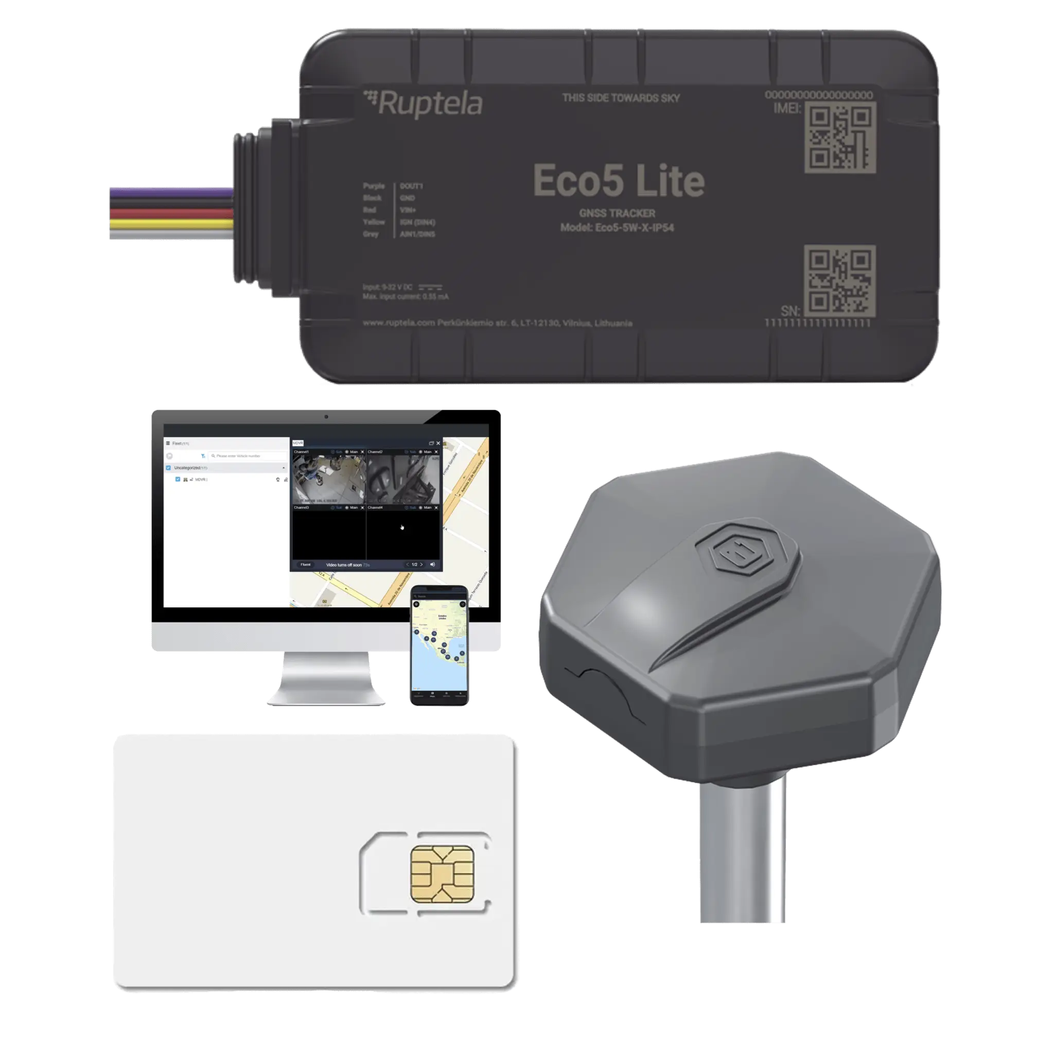 Rastreador Vehicular y Monitoreo de Flota / BLE 5.0 y GNSS / LTE CAT1 y LTE-M con Respaldo 2G / GNSS U-blox / MiKado IP54 / -20 °C a +40 °C / Acelerómetro de 3 Ejes / Suministro 9-32 V / Batería Interna