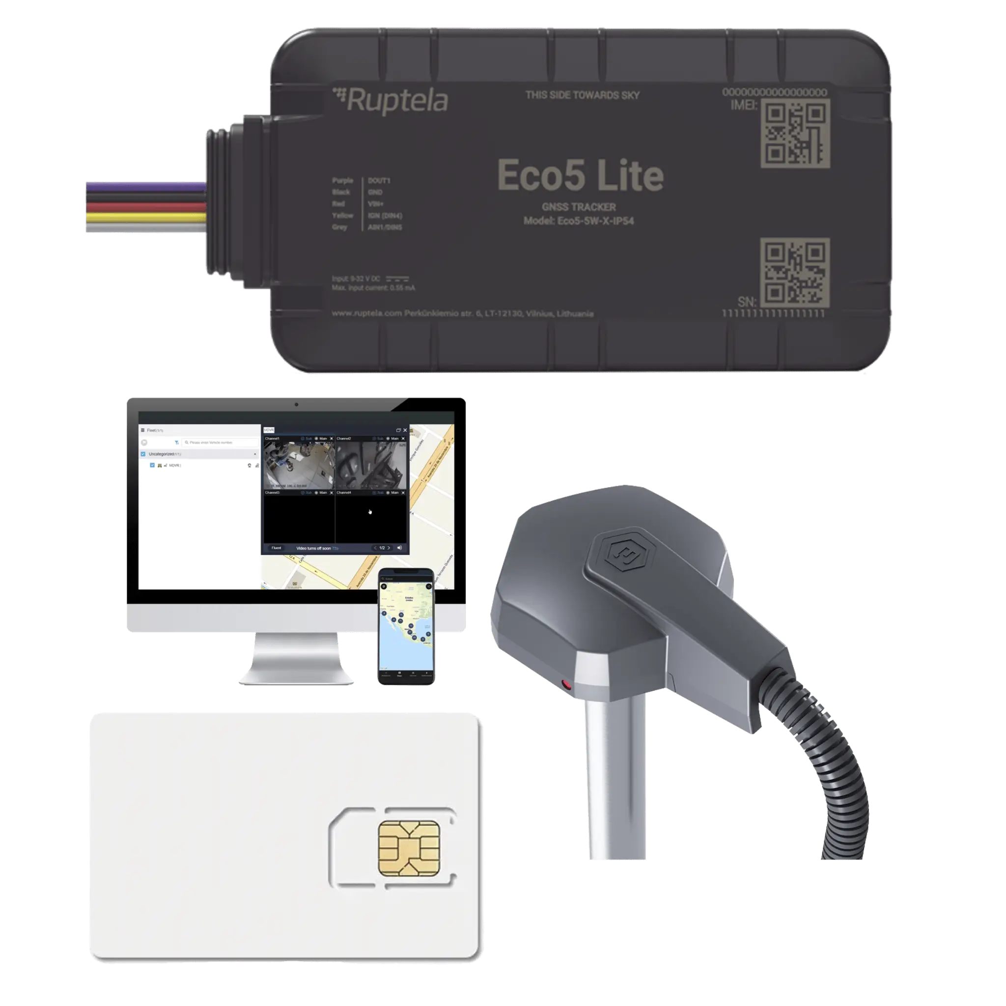 Rastreador Vehicular y Monitoreo de Flota / BLE 5.0 y GNSS / LTE CAT1 y LTE-M con Respaldo 2G / GNSS U-blox / MiKado IP54 / -20 °C a +40 °C / Acelerómetro de 3 Ejes / Suministro 9-32 V / Batería Interna