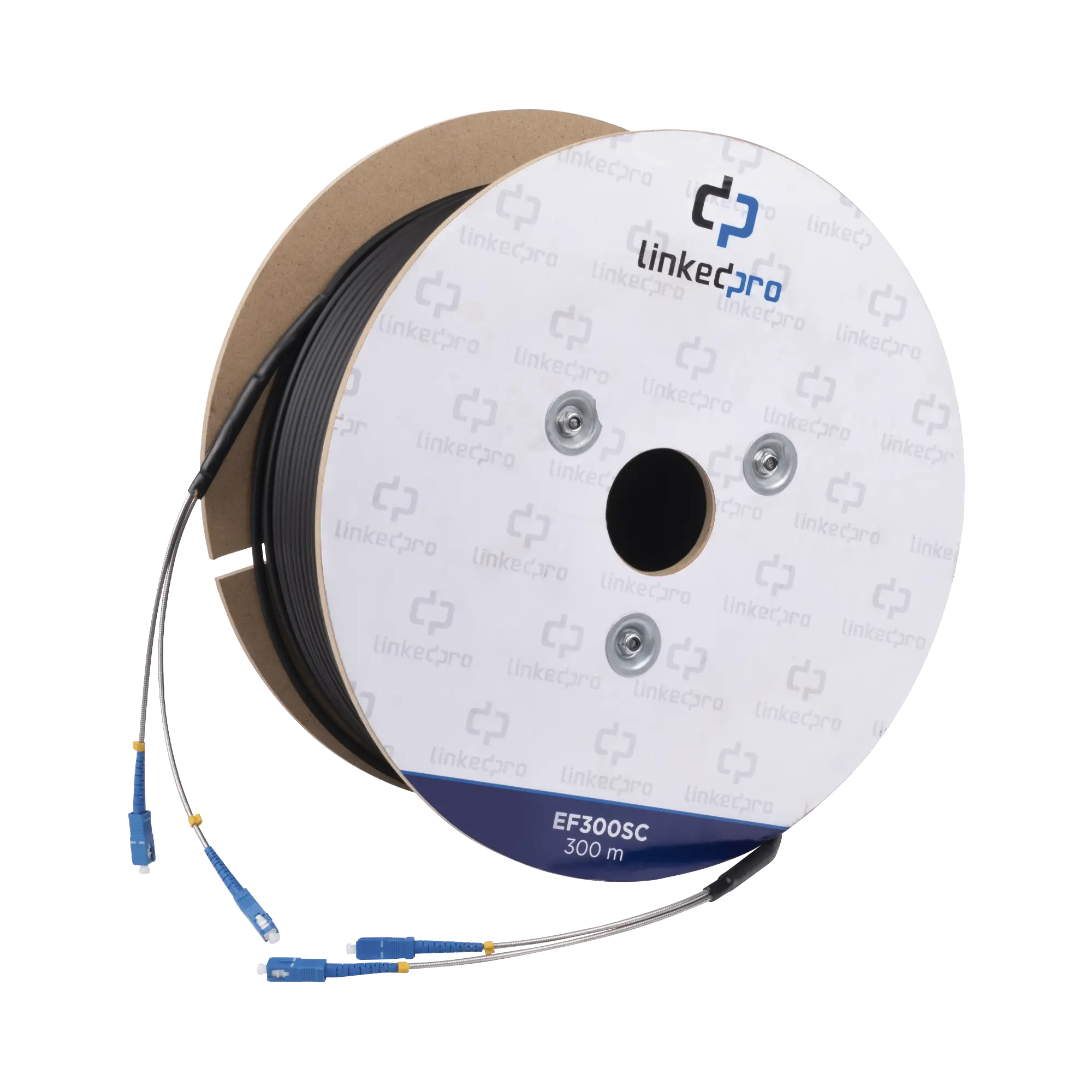 Carrete de Fibra Óptica Monomodo con Conectores SC-SC Duplex, Reforzada con Kevlar, de 300 metros, Para instalaciones subterráneas por tubería