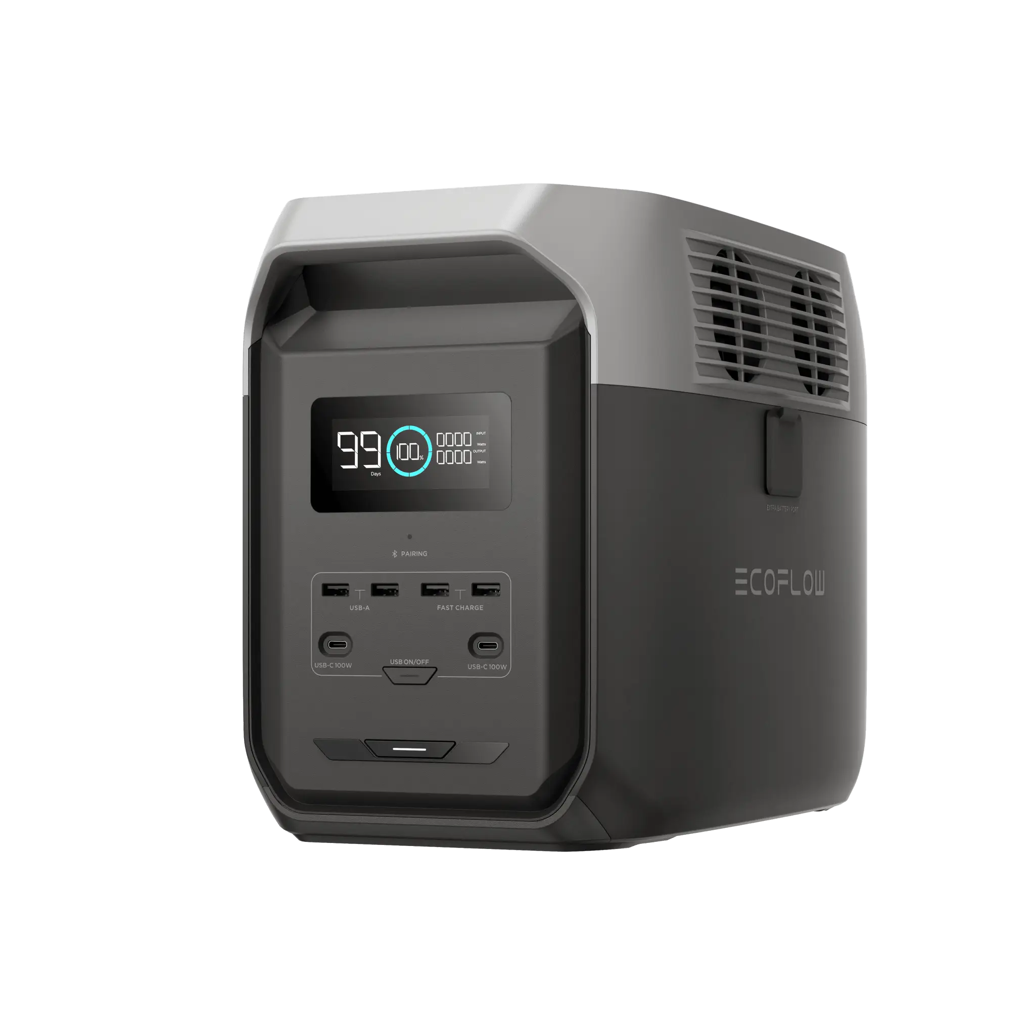 Estación de Energía Portátil Delta 3 1536Wh Litio LFP / 6 AC 1800 W (Max. 3600W) / 2 USB-C 100W / Capacidad para Aumentar Respaldo / Cargador de Coche 10A a 12.6V / Conectividad WiFi y Bluetooth (App) / Carga Solar 500W Max.