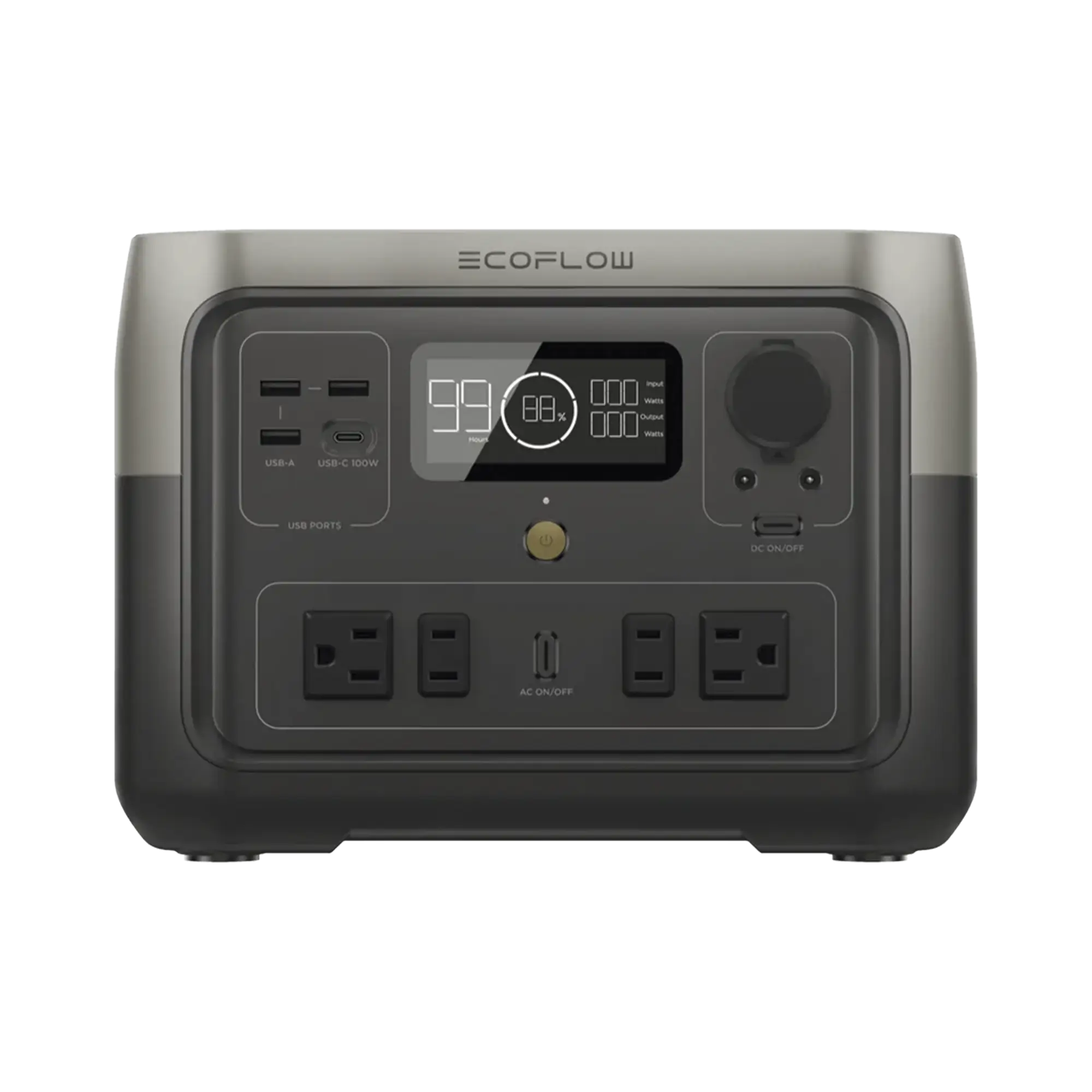 EcoFlow River 2 Max | Estación de Energía Portátil 512Wh Litio LFP / 4 AC 500 W (Max. 1000W) / 1 USB-C 100W / 3 USB -A 12W / Cargador de Coche 8A a 12 o 24V / Conectividad WiFi y Bluetooth (App) / Carga Solar 220W Max.