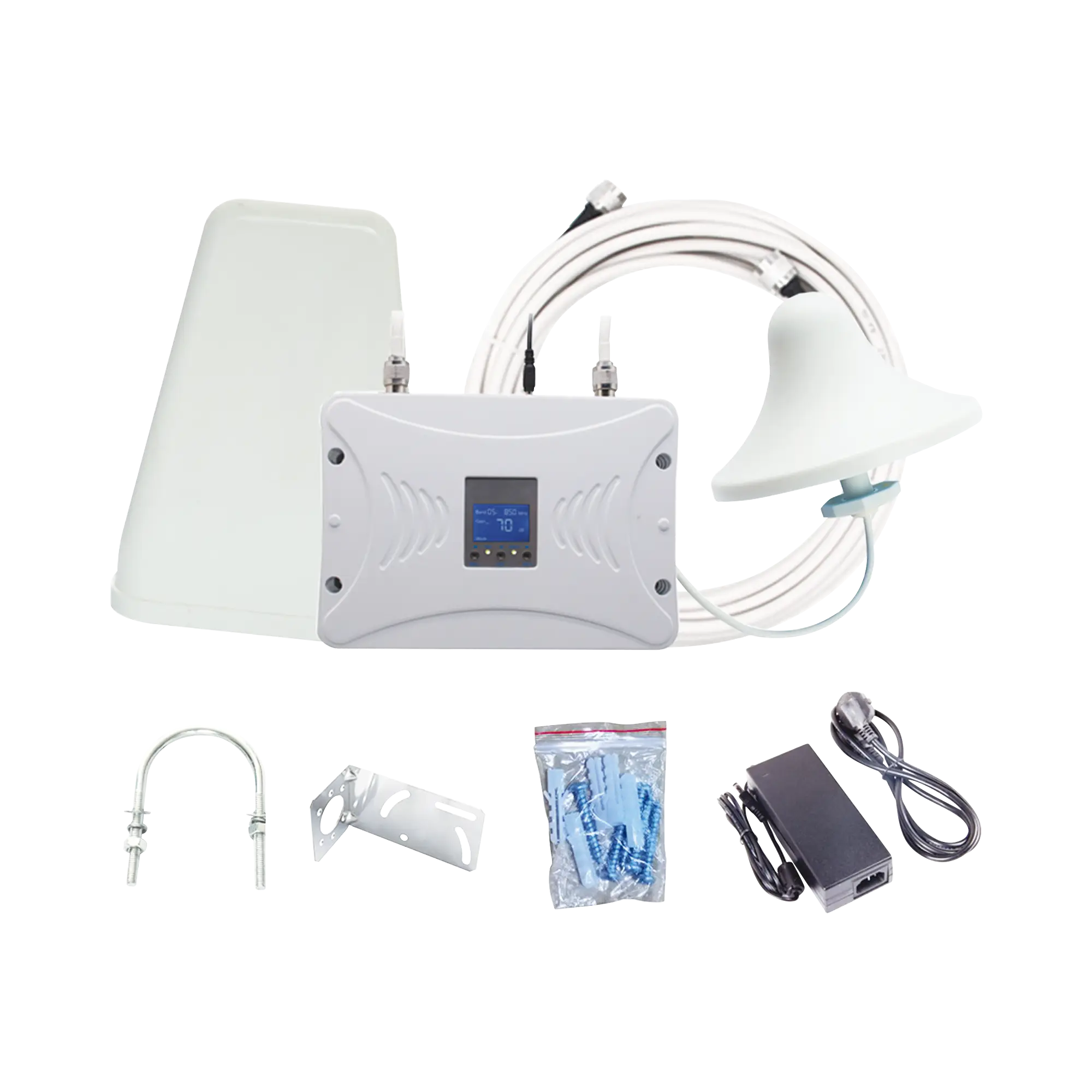 Kit Amplificador de Señal Celular 4G LTE, 3G y Voz. Funciona con Todos los Operadores. Soporta Múltiples Dispositivos y Tecnologías. Hasta 1000 metros cuadrados de Cobertura