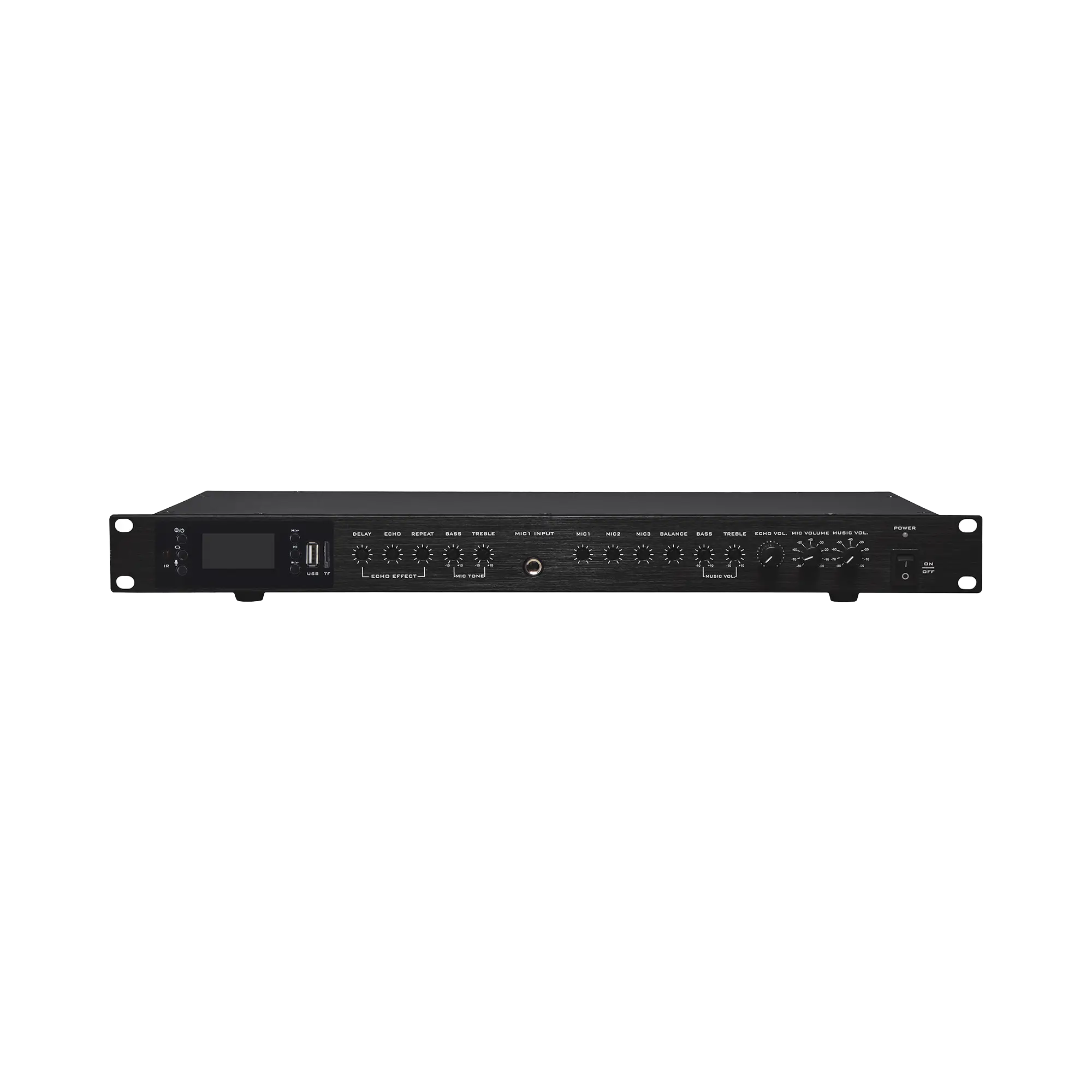 Amplificador de Audio | 2 x 60W | Baja Impedancia 4 – 8Ω | Reproductor Bluetooth, USB, SD | Efectos Integrados Delay, Echo, Repeat