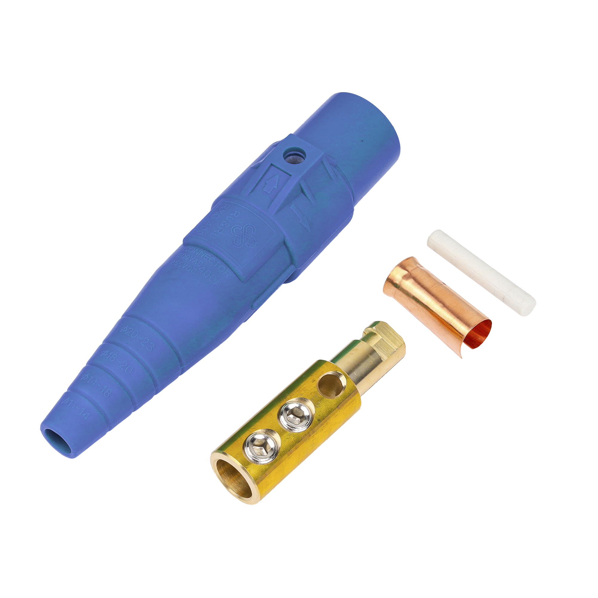 Conector Camlock Macho / 400 Amperes / 600V AC / Sección Cable 50-95 mm² / Abrazadera Compresión / Plástico Ingeniería / Múltiples Colores