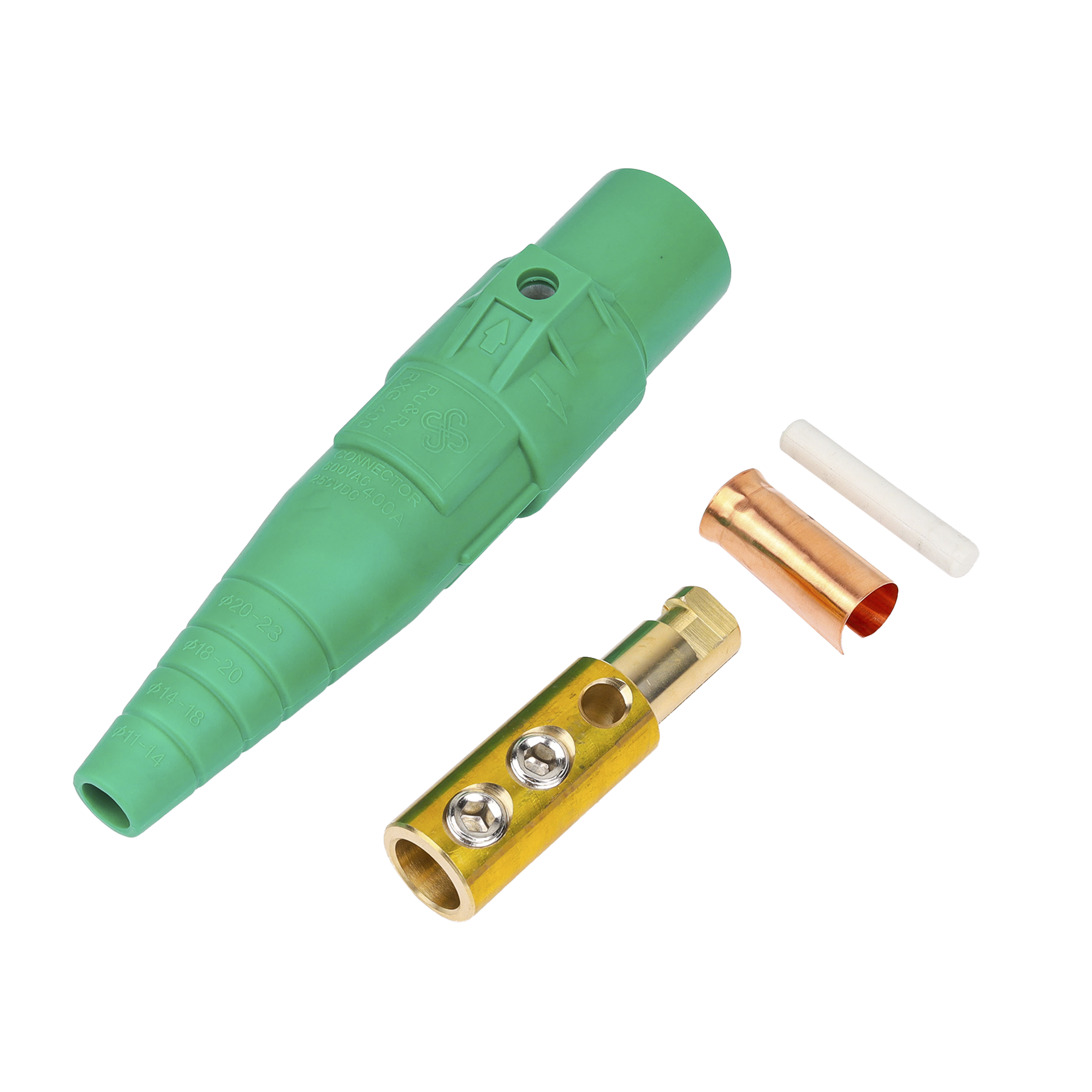 Conector Camlock Macho / 400 Amperes / AC 600V / Sección Cable 50-95 mm² / Abrazadera Compresión / Plástico Ingeniería / Varios Colores