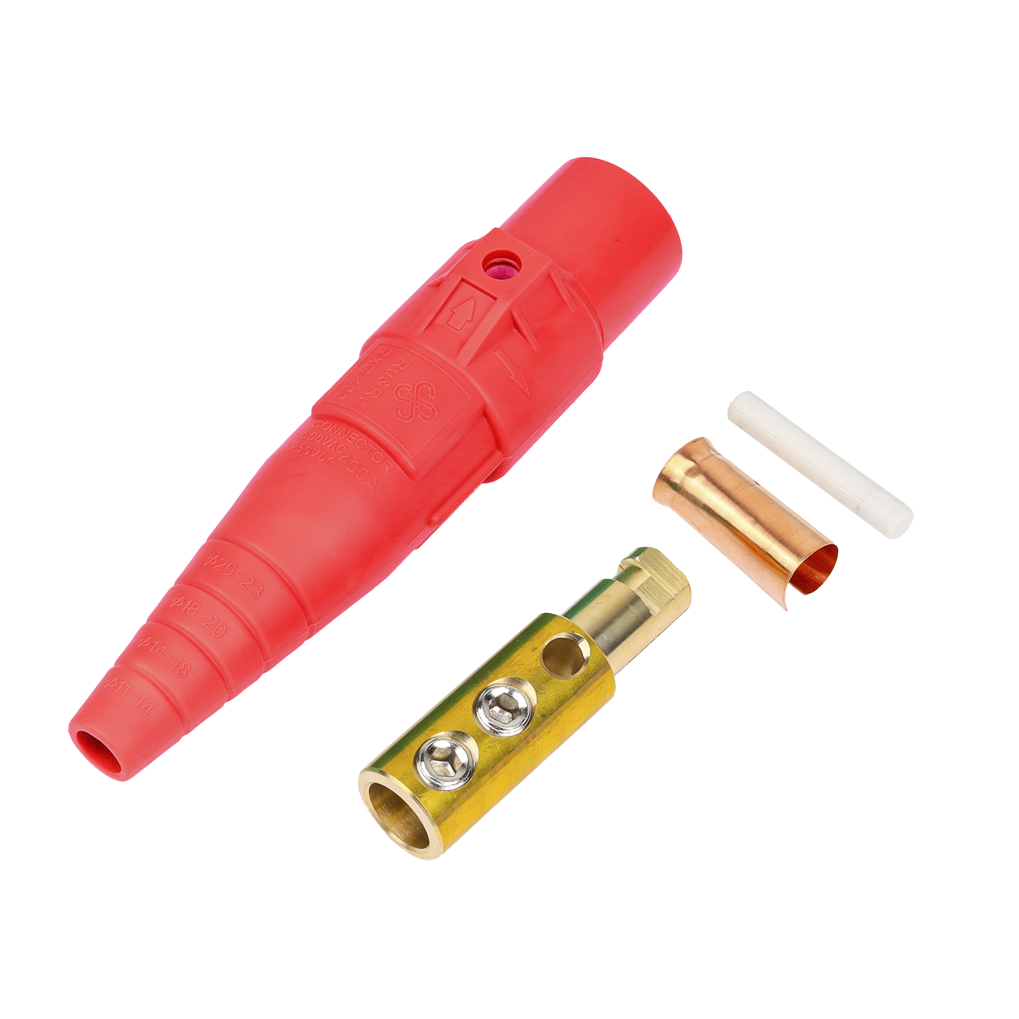 Conector Camlock Macho / 400 Amperes / 600V AC / Sección Cable 50-95 mm² / Compresión por Abrazadera / Plástico Ingeniería / Varios Colores