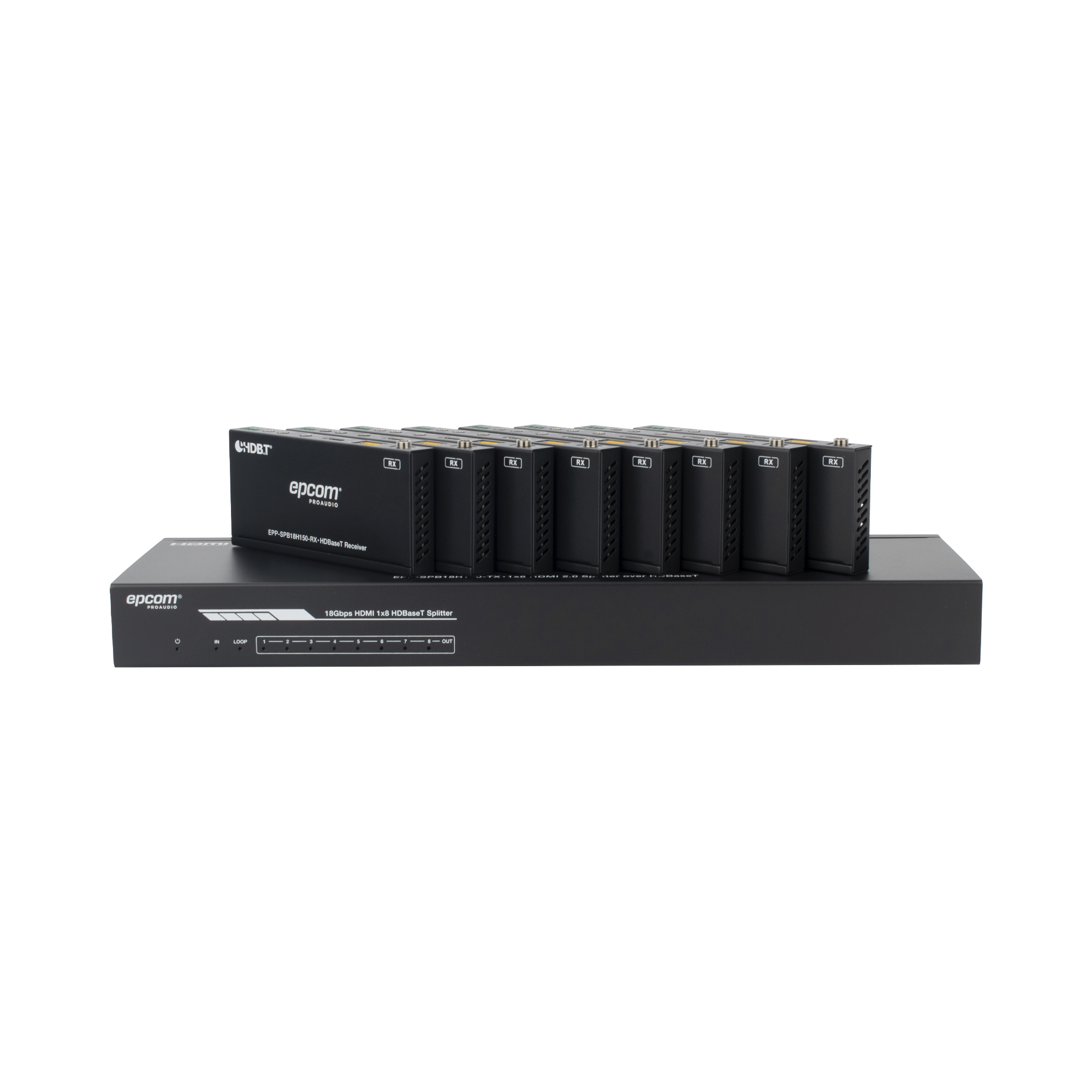 Splitter mas Extensor de Video | 1×8 | ProAV | HDBaseT™ | 120m en 4K@60Hz | 150m en 1080p@60Hz | Cat6/6a/7 | Gestión Avanzada EDID | Control IR y RS232 | PoC | Salida de Audio