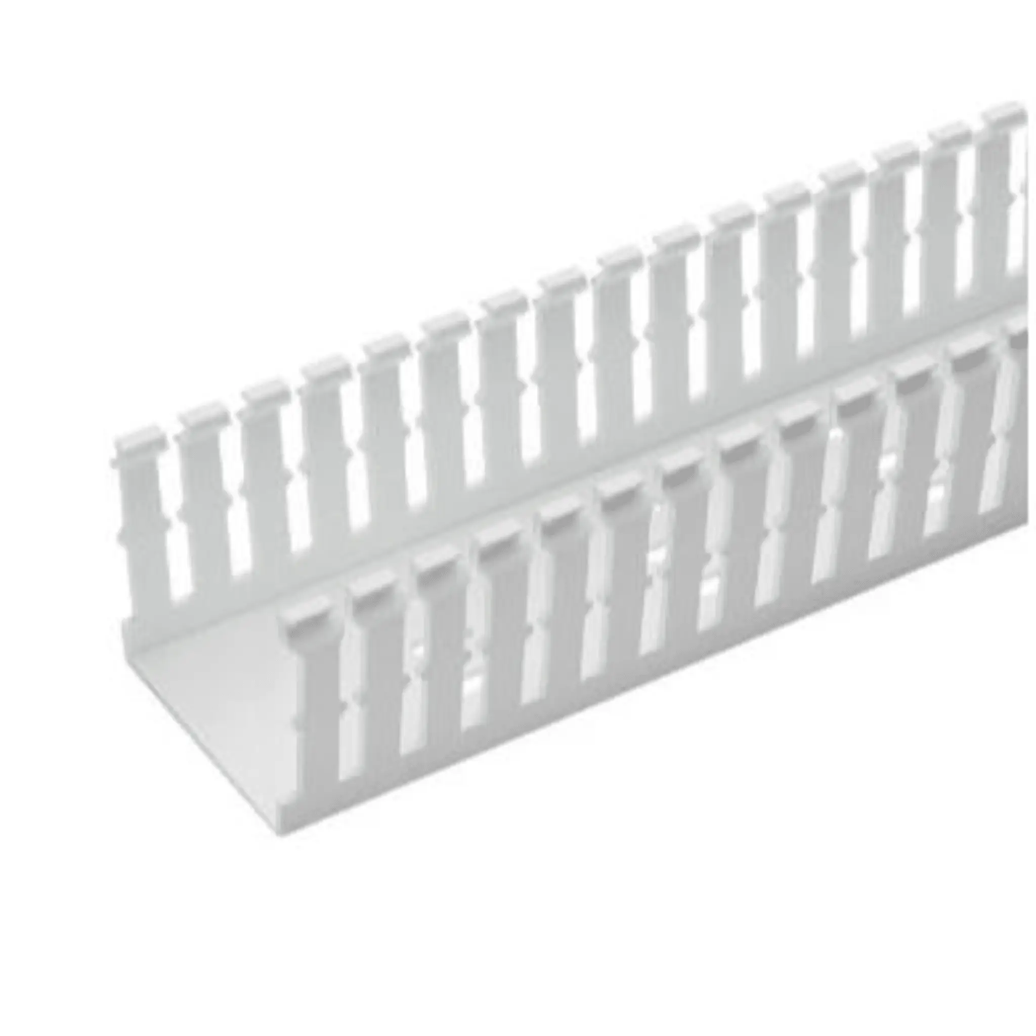 Canaleta Ranurada de PVC Sin Tapa, Tipo F, 57.2 mm de Ancho, 104.1 mm de Alto y 1.8 m de Largo, Color Blanco