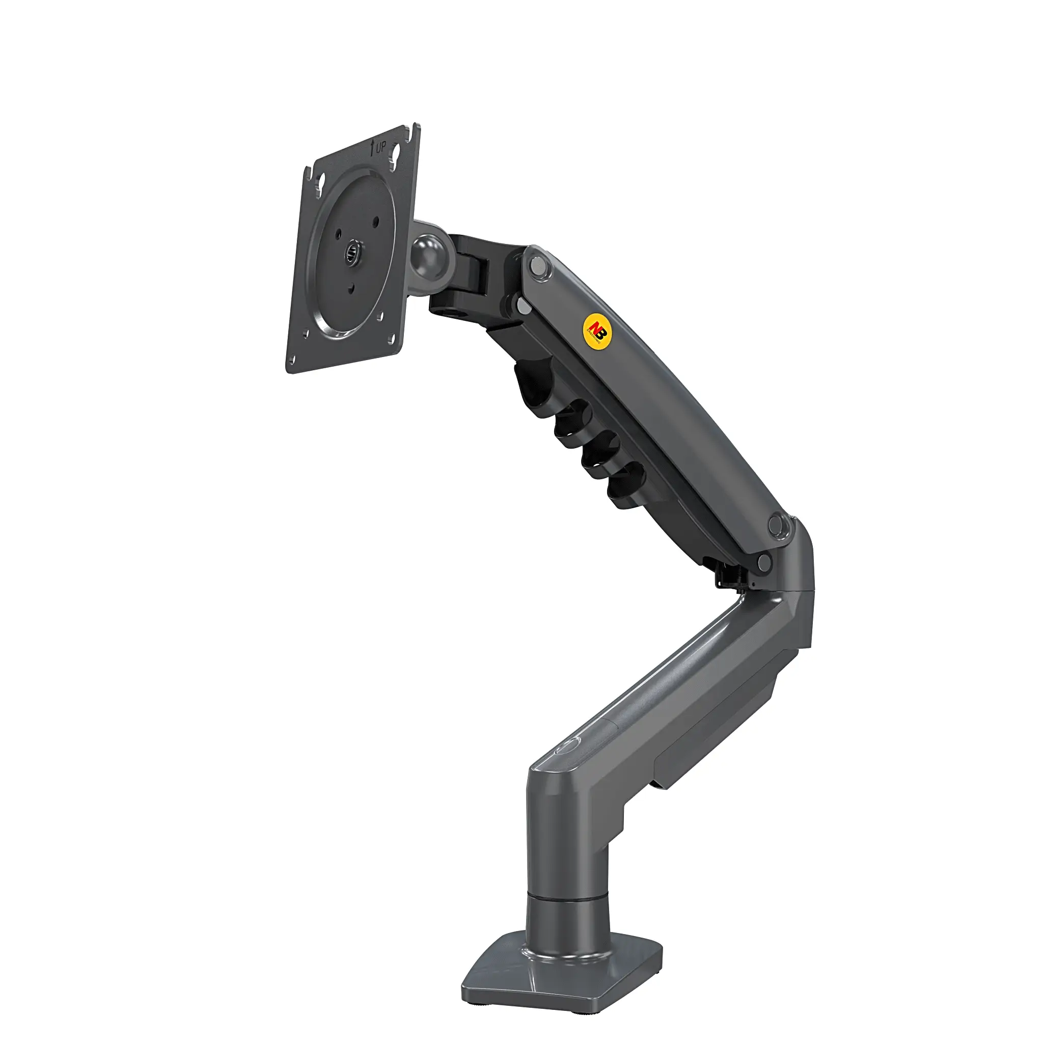 Brazo Ajustable para Monitor Ergonómico / Compatible con Monitores de 17″ – 30″ / Capacidad de Peso hasta 9 kg / Rotación 360° / Inclinación +85° a -30° / Giro 180° / Ajuste de Resorte de Gas / Color Gris