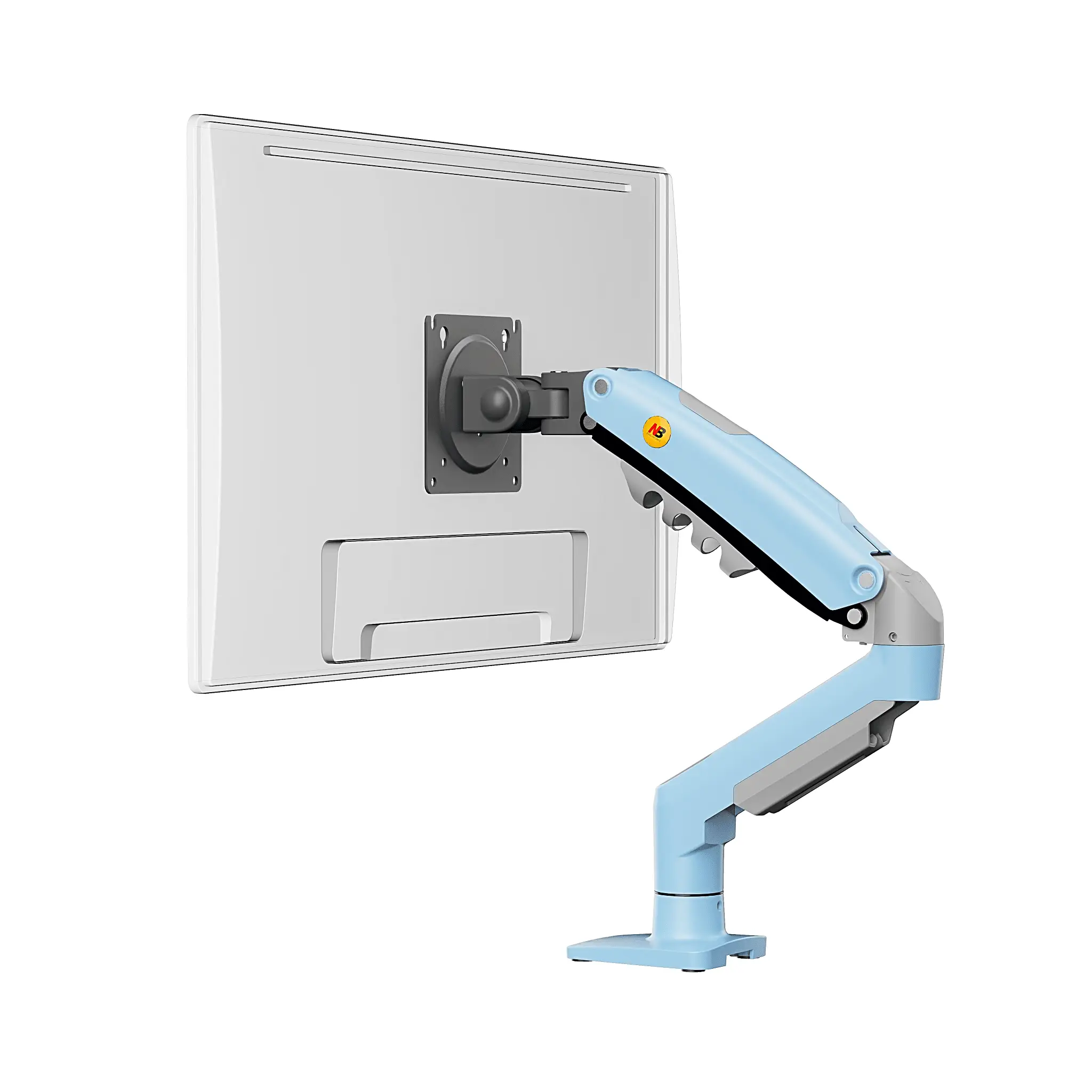Brazo Ajustable para Monitor Ergonómico / Compatible con Monitores de 17″ – 30″ / Capacidad de Peso hasta 9 kg / Rotación 360° / Inclinación +85° a -30° / Giro 180° / Ajuste de Resorte de Gas / Color Azul