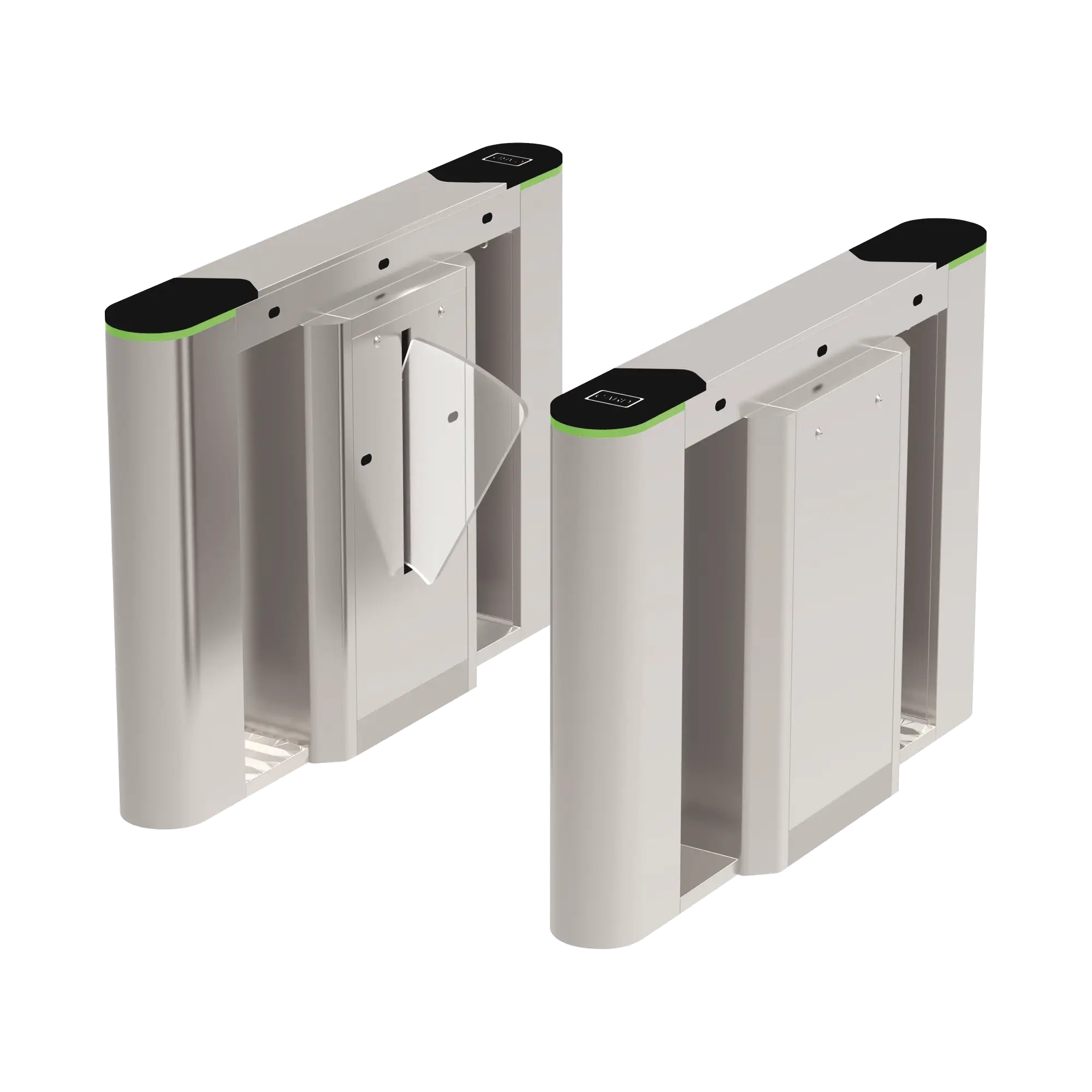 Puerta de cortesía tipo FLAP bidireccional / 30 personas por minuto / Acabado de Lujo / Apertura en 1 segundo / Acero inoxidable / Indicadores LED / Alarma por acceso denegado