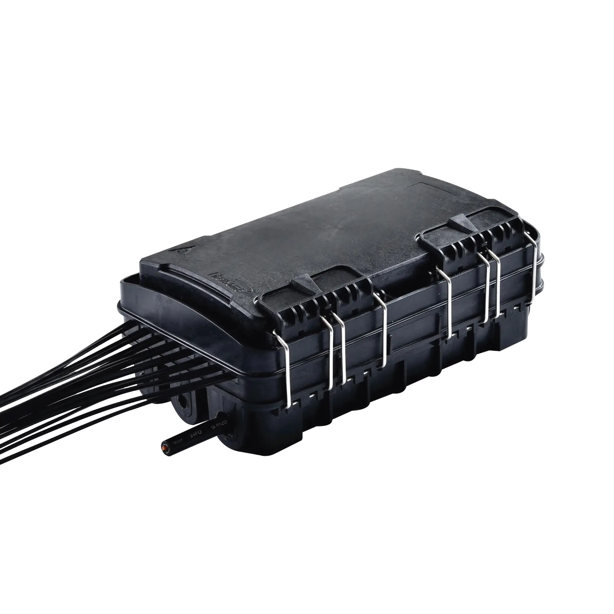 Caja de Distribución de Fibra Óptica para 24 Empalmes, con 16 acopladores SC/APC simplex, Exterior IP65, Color Negro