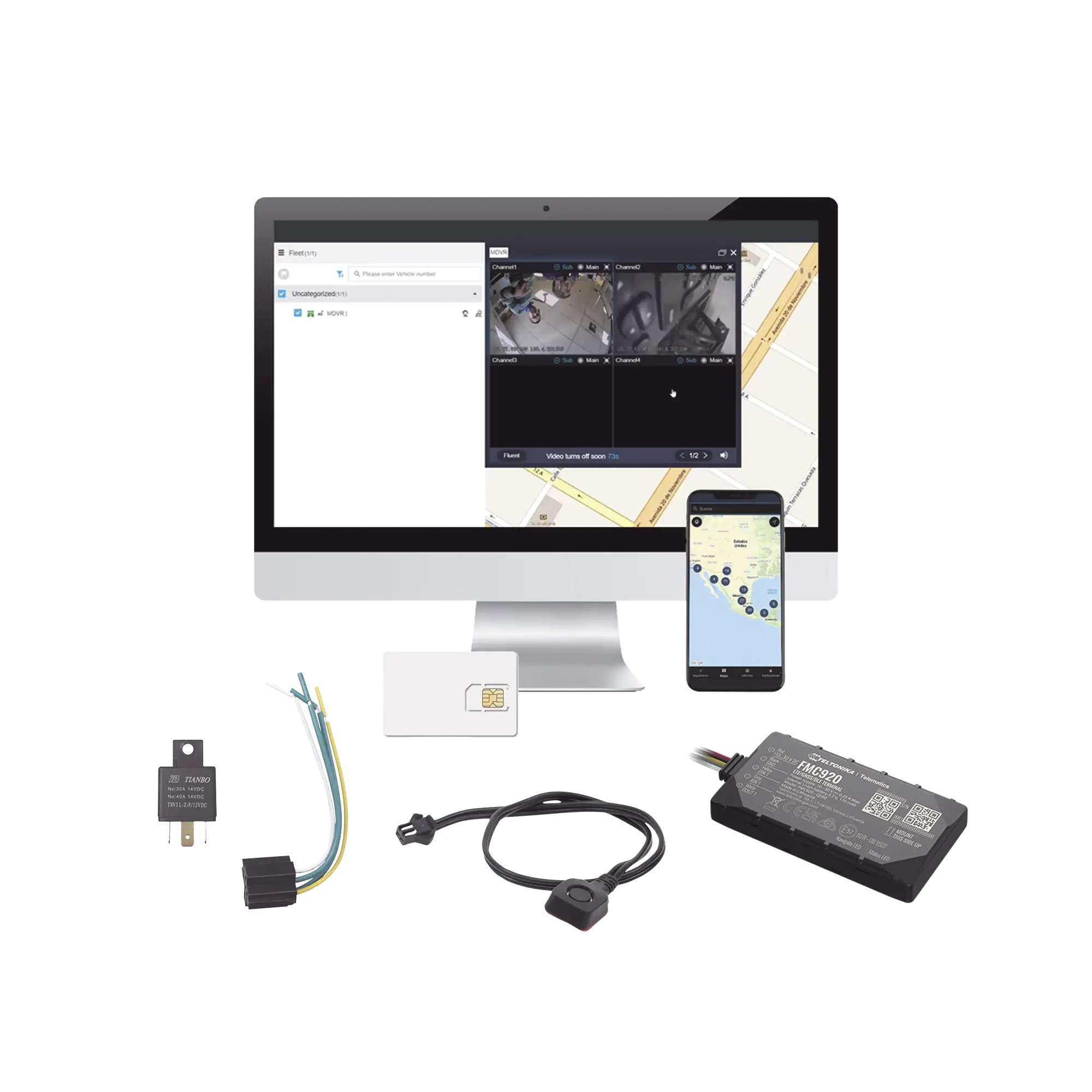 Kit Rastreador Vehicular 4G LTE CAT 1 y 2G/Bluetooth/Anualidad de SIM600MB1Y /Anualidad de EPCOMGPSCODE/ Relevador/boton SOS