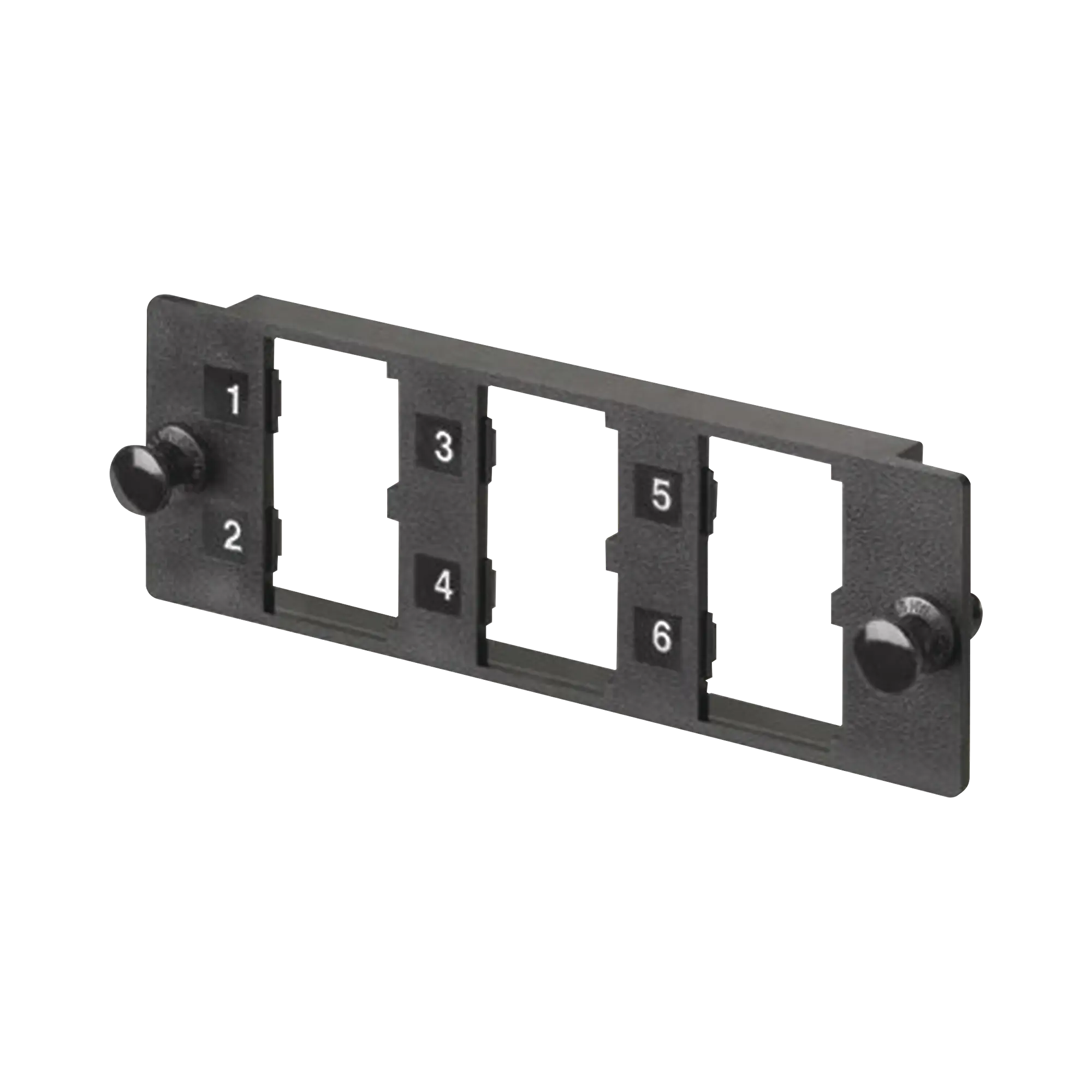 Placa Modular FAP de 6 Puertos Mini-Com, Acepta Módulos de Fibra Óptica, Cobre o Audio y Video, Color Negro