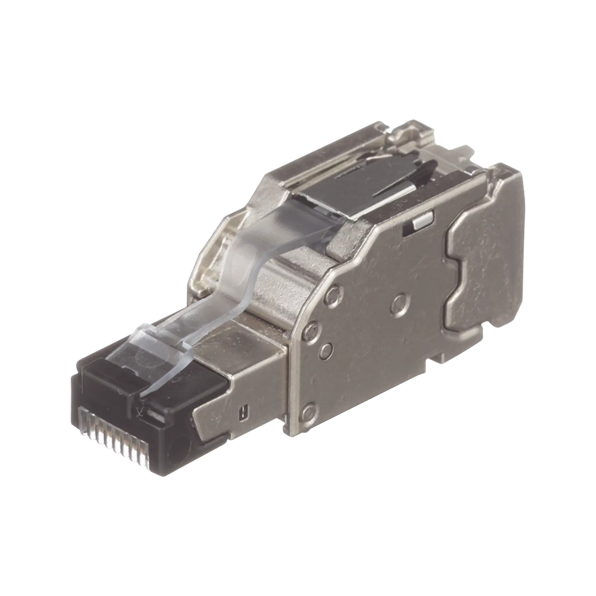 Plug RJ45 Blindado, Instalación Recta, Terminación en Campo Certificable, Compatible con Cat5e, Cat6 y Cat6A, Color Plata, Paquete de 10 Piezas