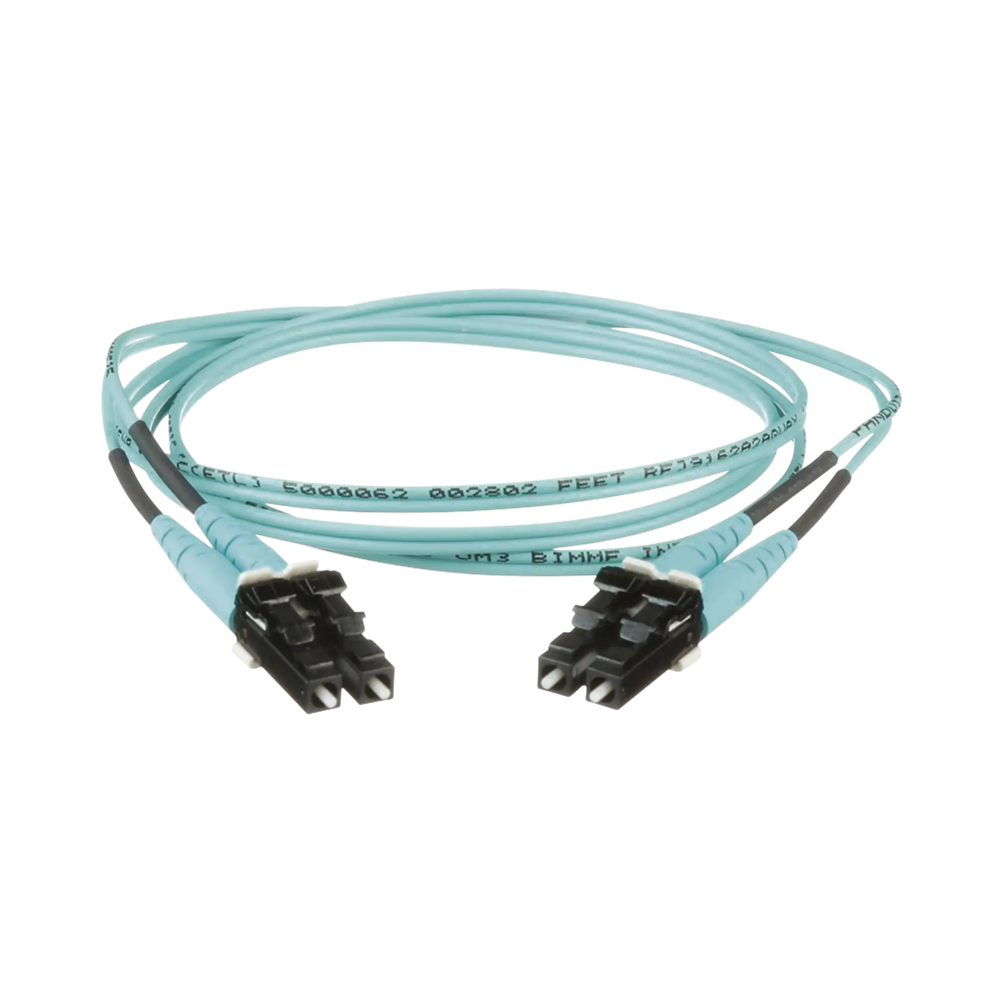 Jumper de Fibra Optica Multimodo 50/125 OM3, LC-LC Duplex, OFNR (Riser), Color Aqua, 0.50 Metros