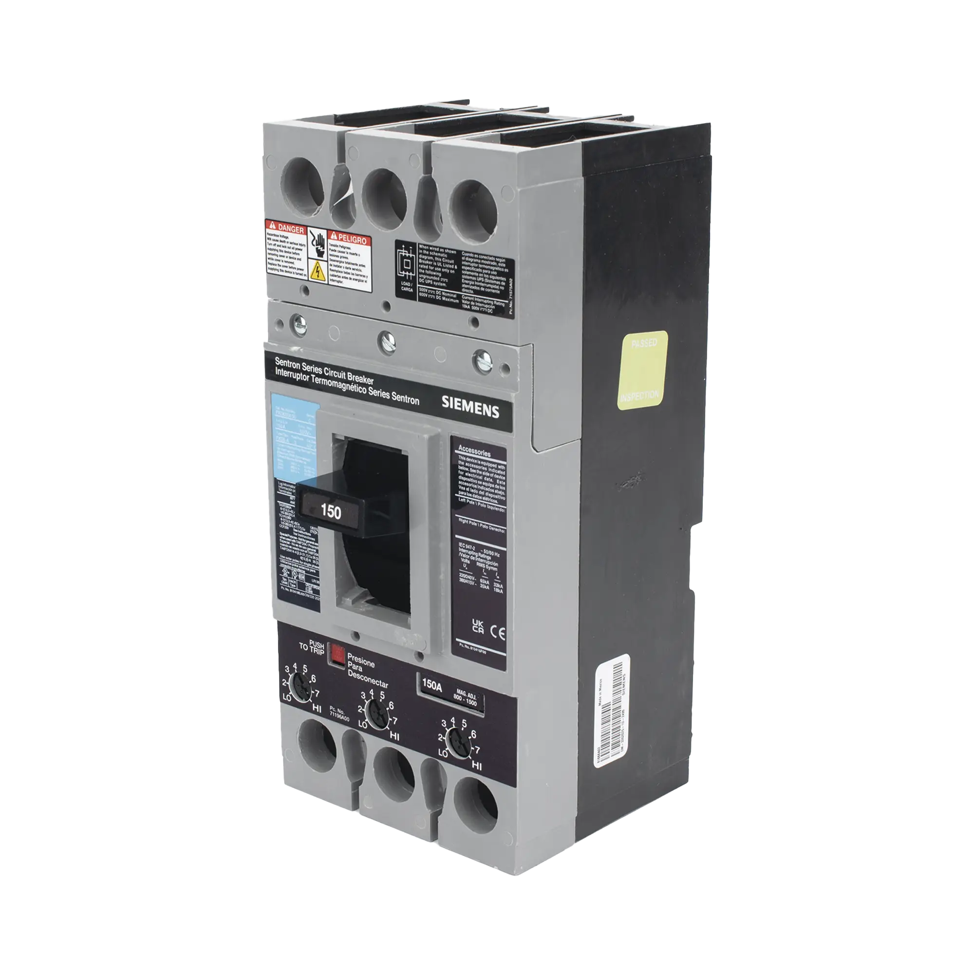 Interruptor Termomagnético 600V 3X150A, Con zapatas principales.