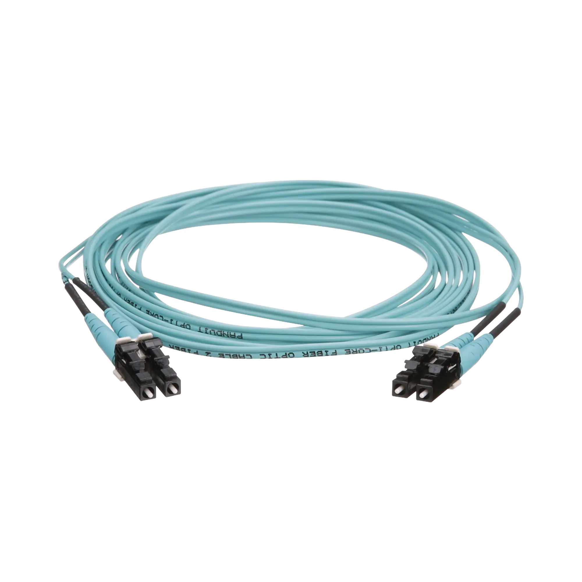 Jumper de Fibra Optica Multimodo 50/125 OM4, LC-LC Duplex, OFNR (Riser), Color Aqua, 3 Metros