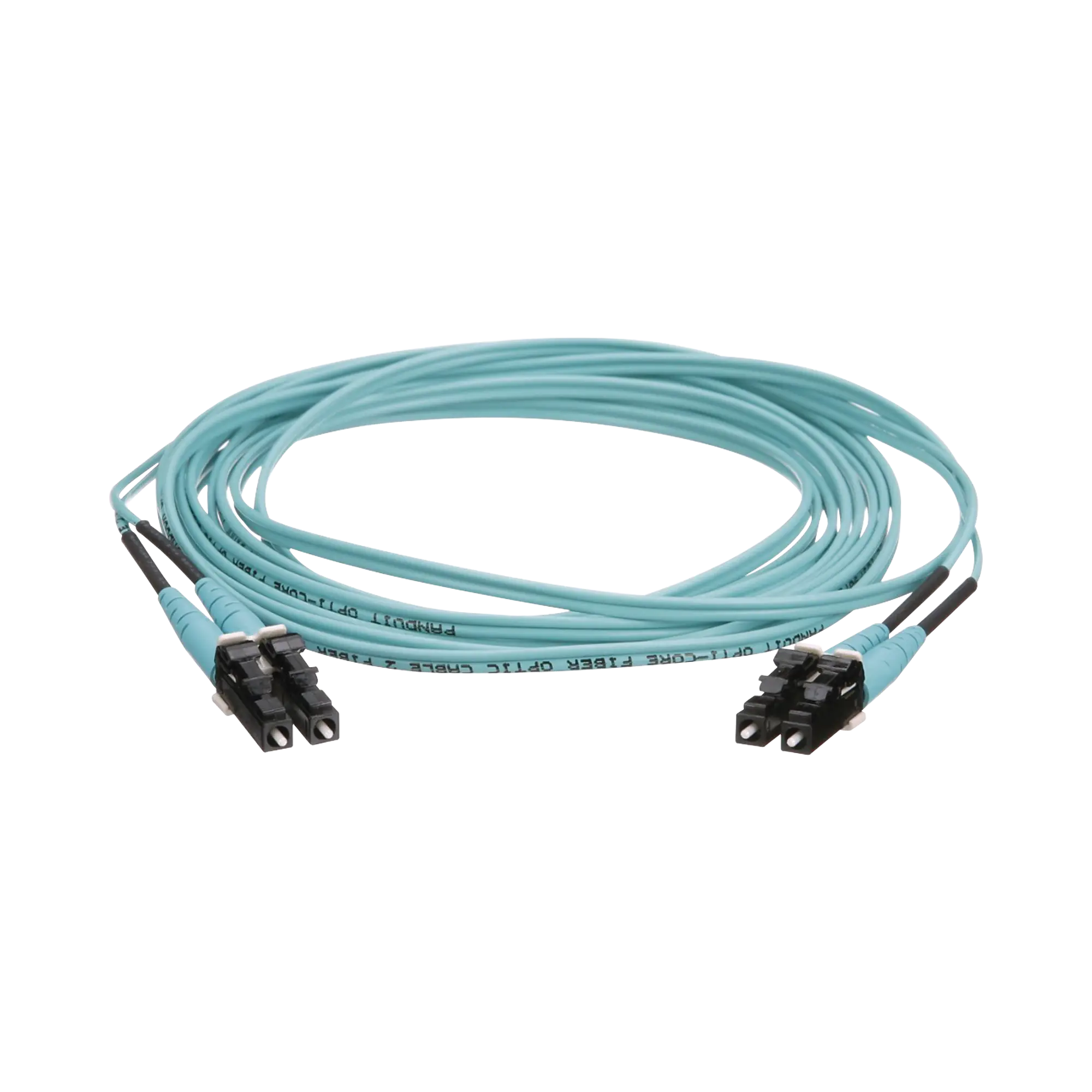 Jumper de Fibra Óptica Multimodo 50/125 OM4, LC-LC Duplex, OFNR (Riser), Color Aqua, 4 Metros