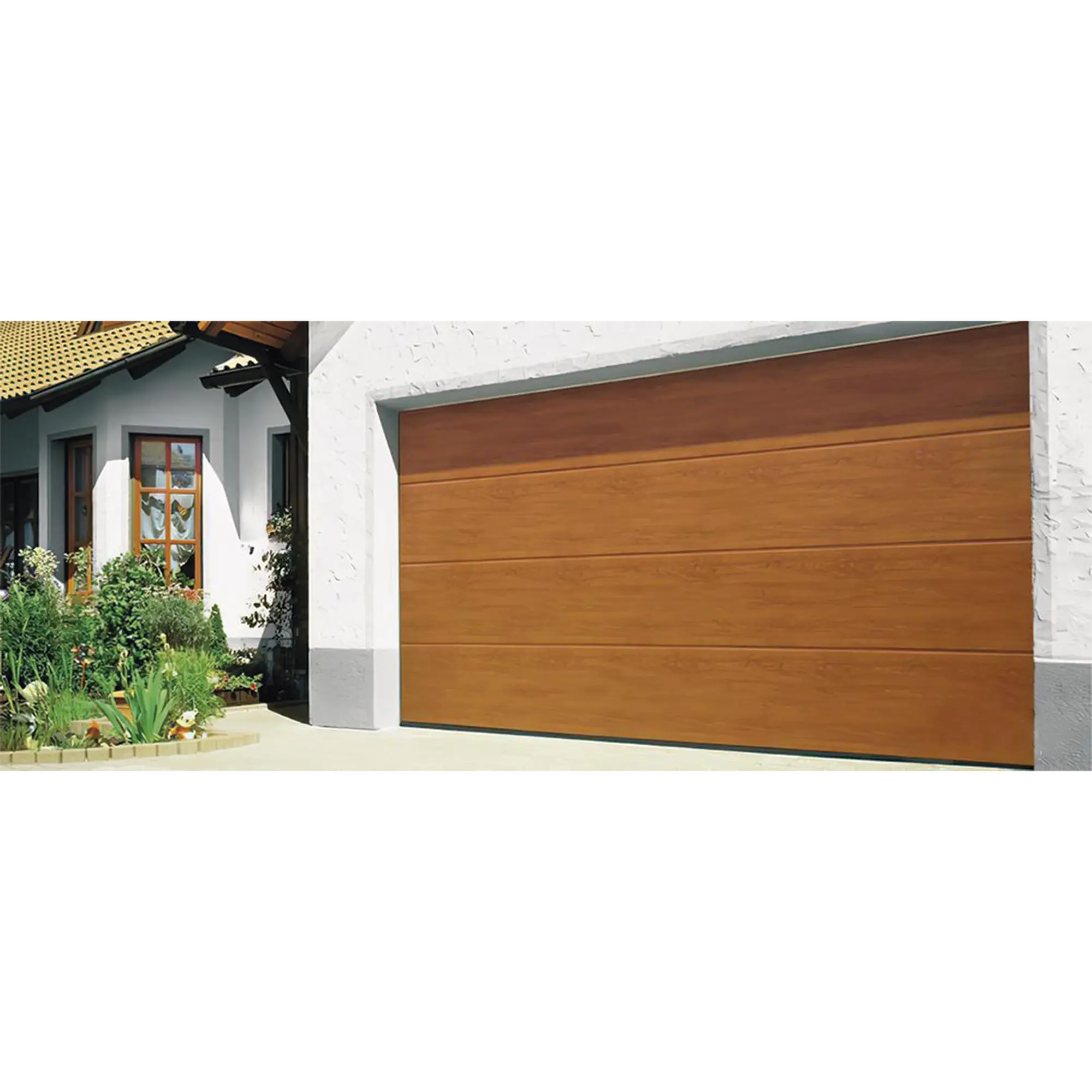 Puerta de Garage D/ Alta calidad / 12×7 pies / AISLADA / Estilo Americana / Imitacion Madera / Golden Oak / Linea Central .