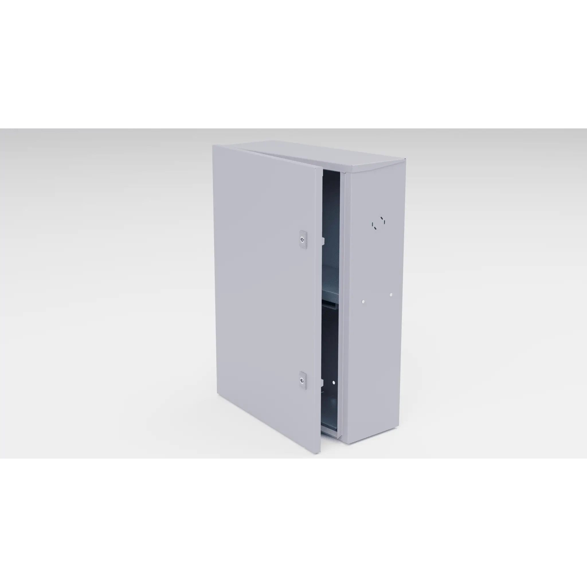 Gabinete para instalación de 2 Baterías , Fabricado en Lámina Galvanizada, Accesorios para poste (No incluidos)