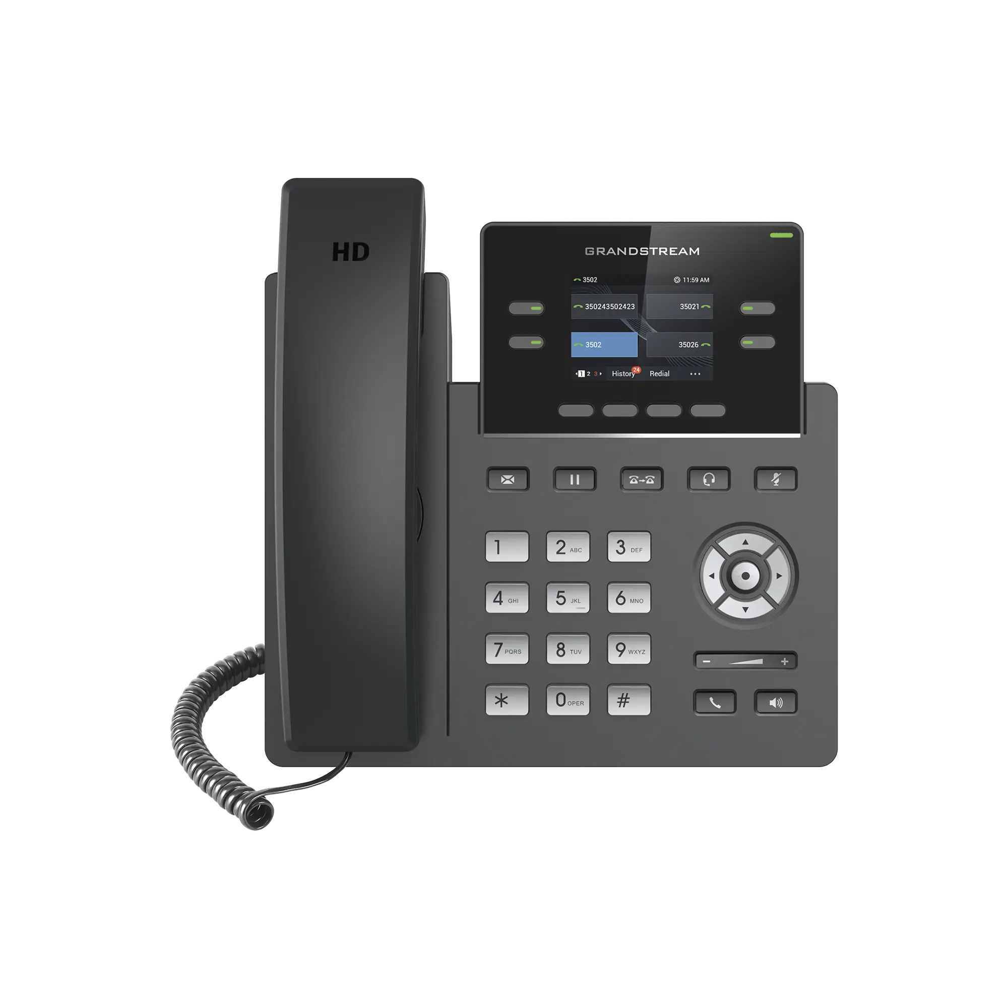 Teléfono IP Grado Operador, 4 líneas SIP con 2 cuentas, pantalla a color 2.4″, codec Opus, IPV4/IPV6 con gestión en la nube GDMS