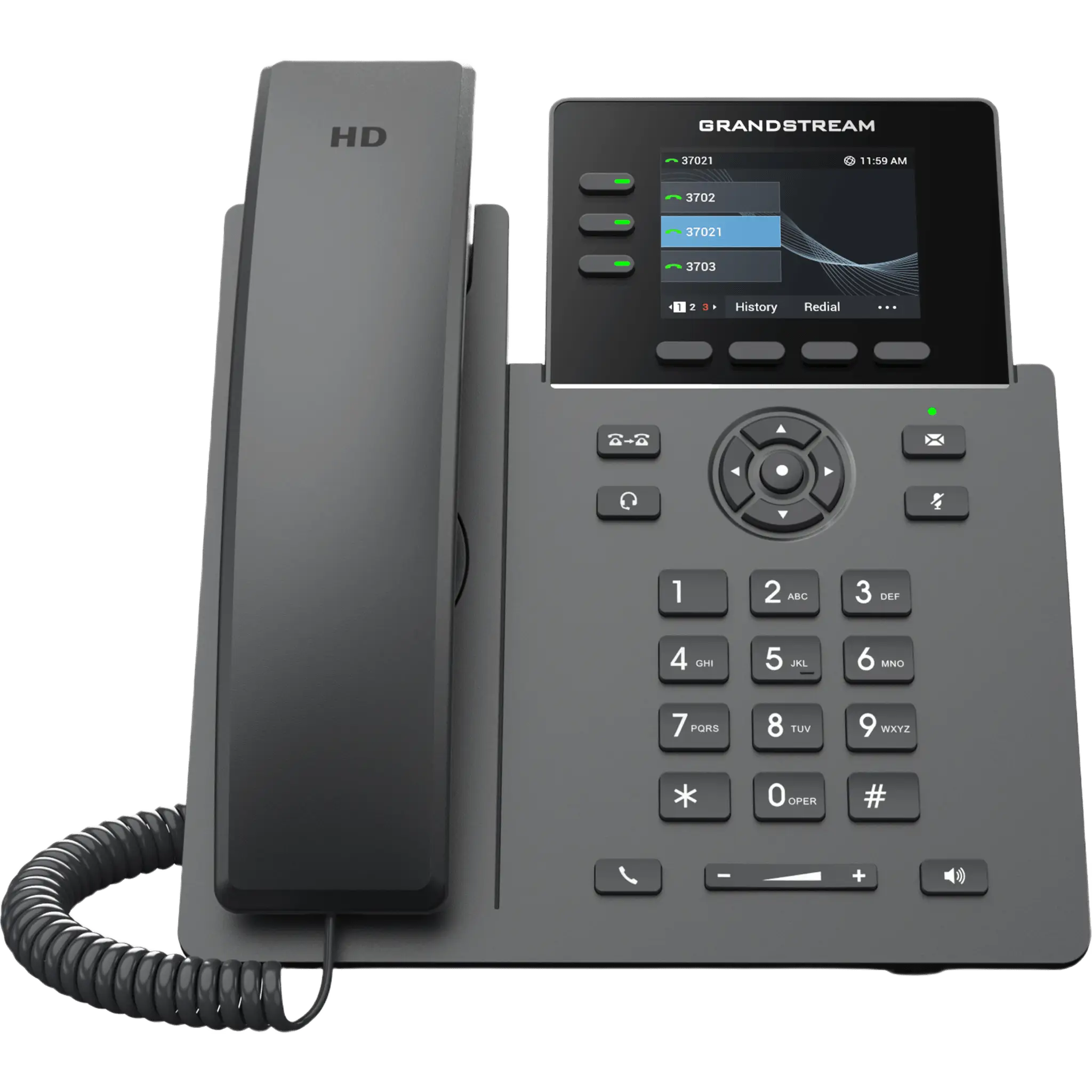 Teléfono IP Grado Operador / 3 Líneas / 12 Botones Virtuales Multiuso / Pantalla LCD 2.8 Pulgadas / Puertos Gigabit con PoE / Audio HD / Compatible con GDMS