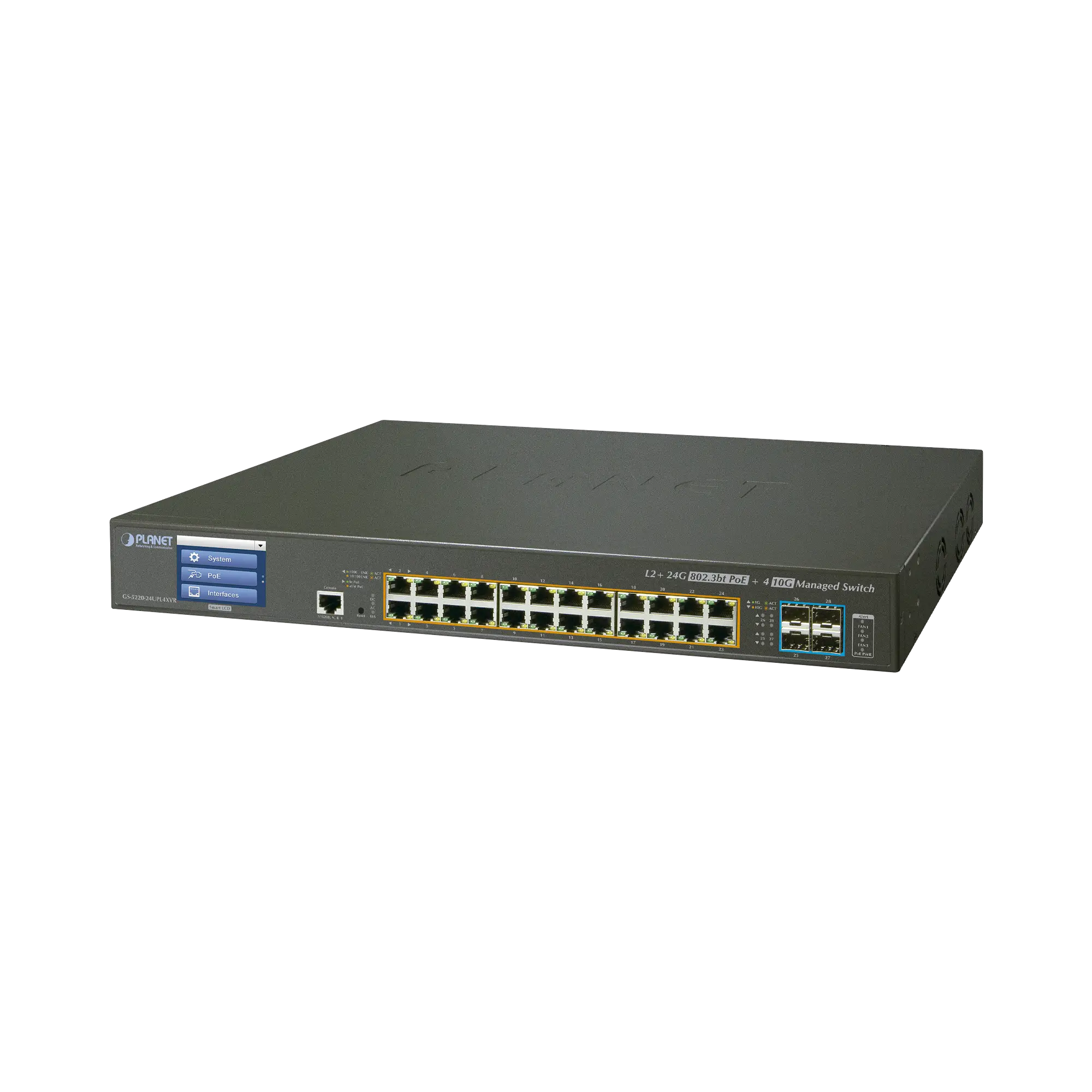 Switch Administrable L2+ 24 puertos gigabit c/ Ultra PoE, 4 puertos 10G SFP, c/Display, (600W)