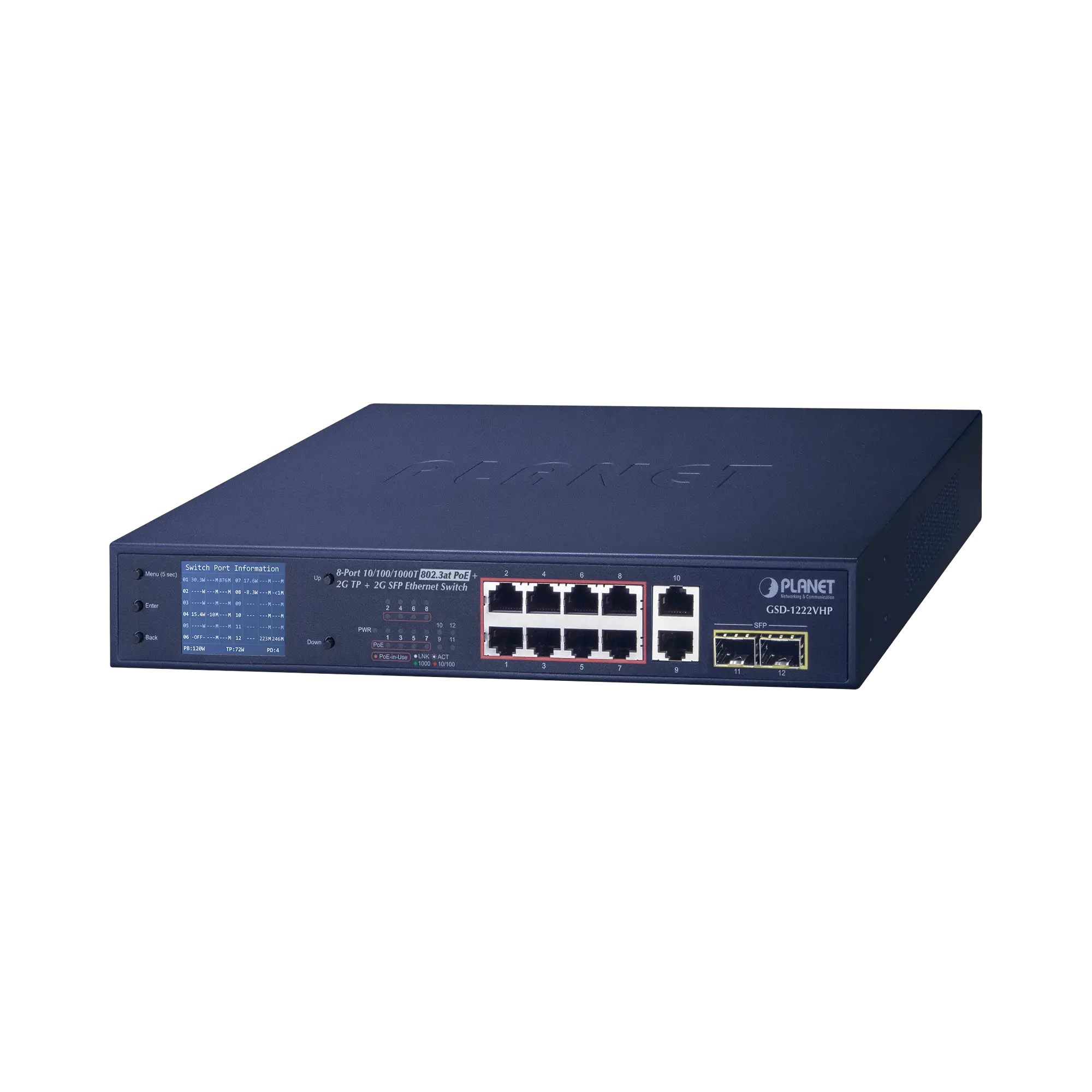 Switch No Administrable 8 Puertos Gigabit con Modo Extender a 250 m,  2 Puertos Uplink 10/100/1000 Mbps, 2 Puertos SFP