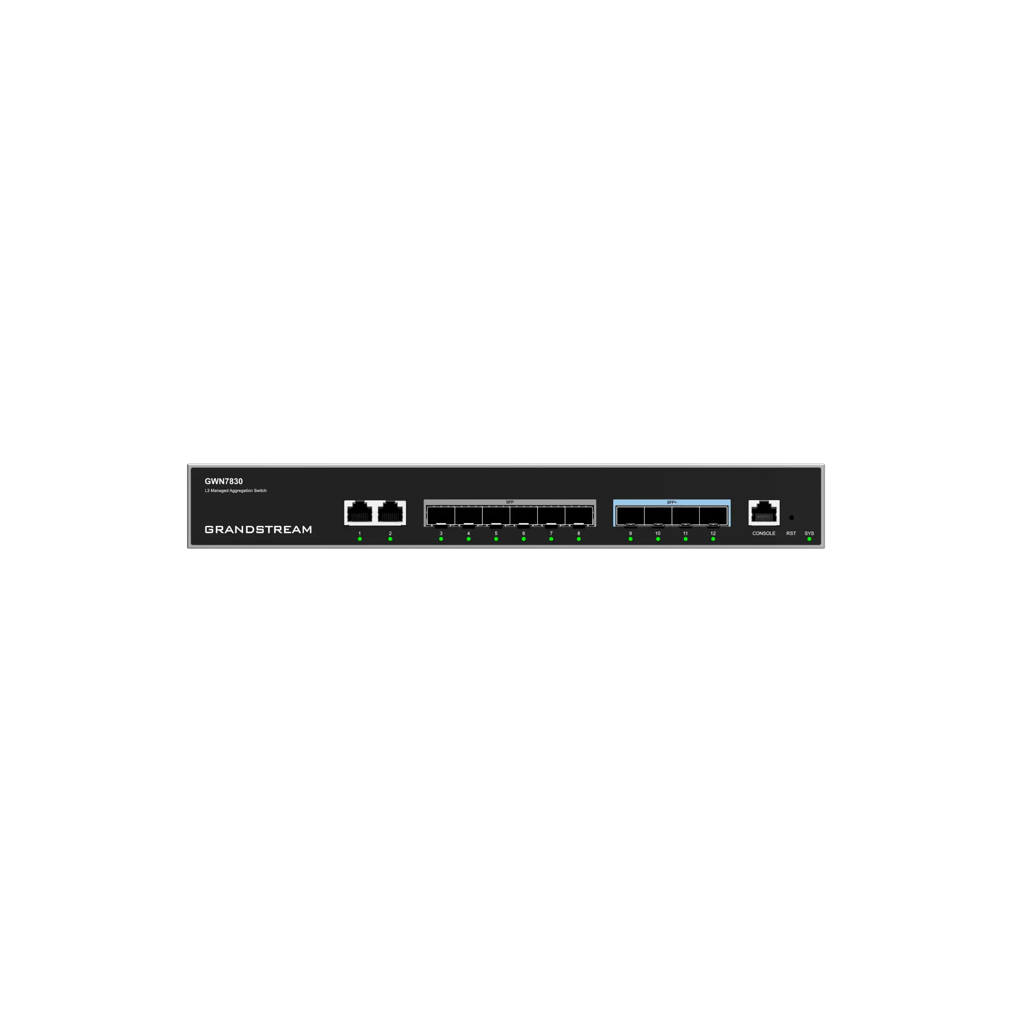 Switch de Agregación Capa 3 GWN7830 / 2 Puertos Gigabit Ethernet / 6 Puertos Gigabit SFP / 4 Puertos 10Gigabit SFP+ / QoS Integrada / Soporte IPv6 e IPv4 / Seguridad Avanzada / Stacking /