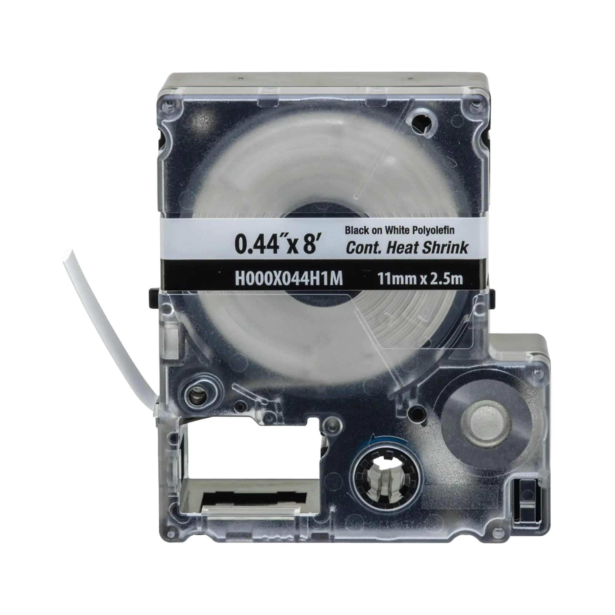 Casete de Etiquetas de Poliolefina de Cinta Continua, Tubo Termocontráctil, 11.2 mm (0.44 in) de Ancho y 2.4 m de largo, Para Cables de 2 a 6.4 mm (16-10 AWG) de Diámetro, Color Blanco