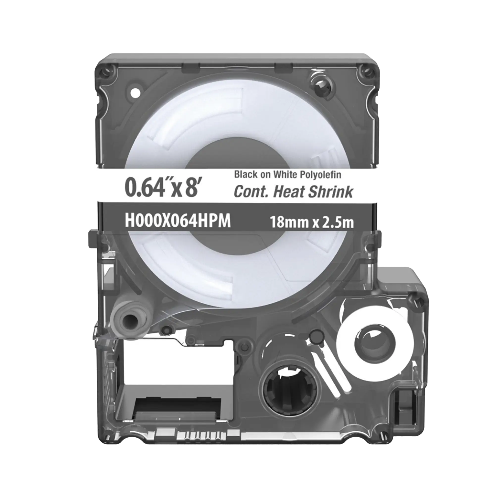 Casete de Etiquetas de Poliolefina de Cinta Continua, Tubo Termocontráctil, 16.3 mm (0.64″) de Ancho y 2.4 m (8′) de largo, Para Cables de 5.3 a 10.9 mm (8 – 2 AWG) de Diámetro, Color Blanco