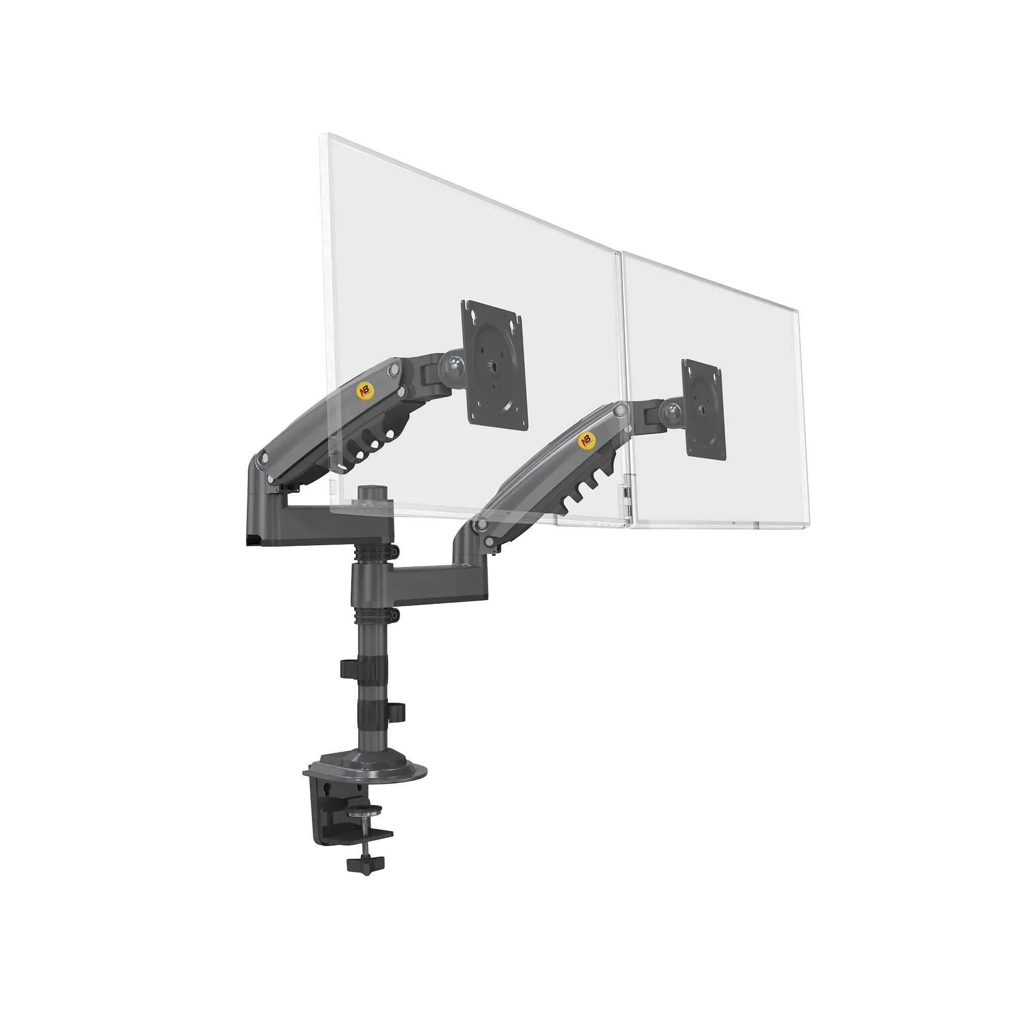Montaje de Escritorio articulado para 2 monitores de 17 a 27″ / Soporta hasta 9kg por monitor / Vesa 75 x 75 / 100 x 100 / Acero / Rotación: 360°