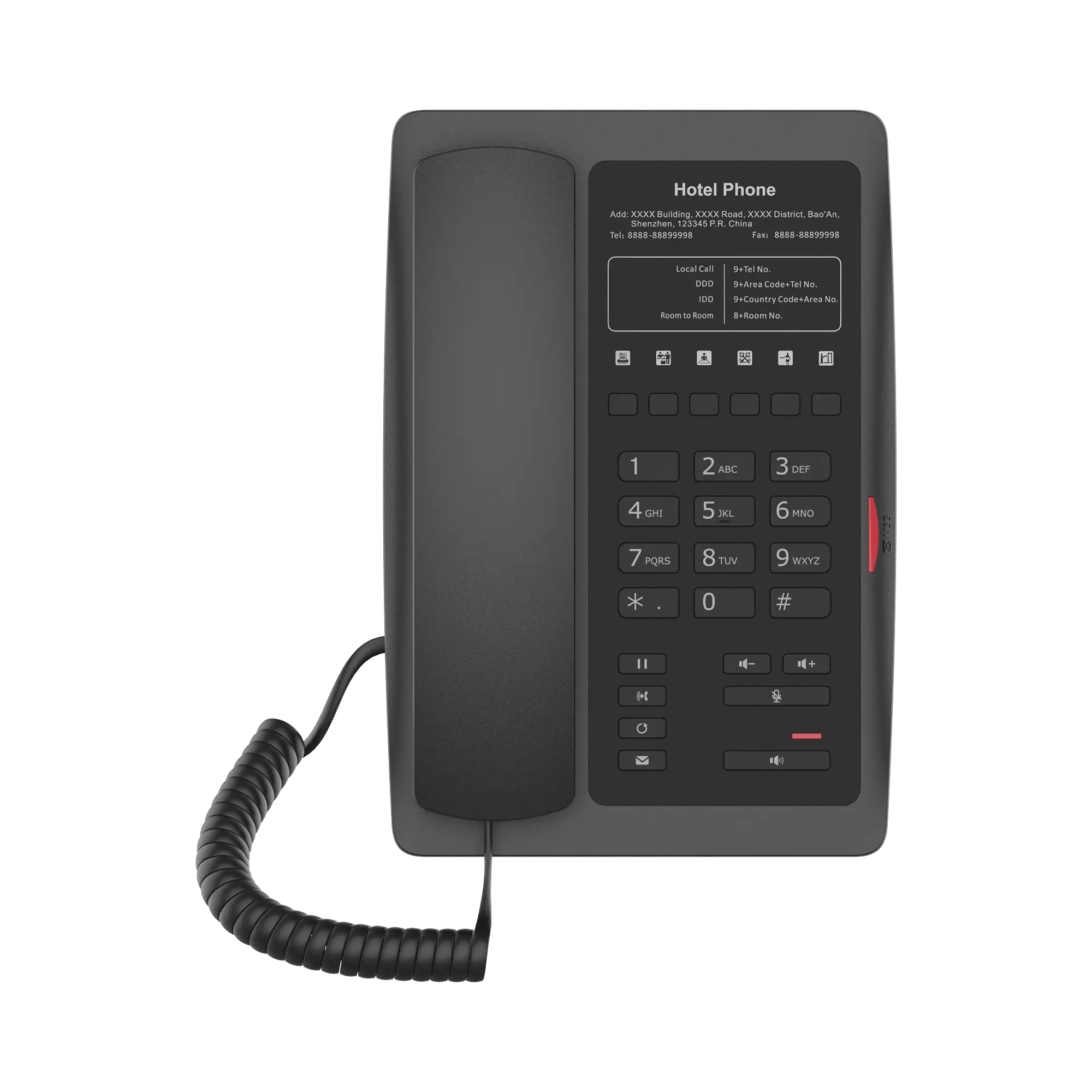 Teléfono IP WiFi para Hotelería, profesional con 6 teclas programables para servicio rápido (Hotline), plantilla personalizable con PoE