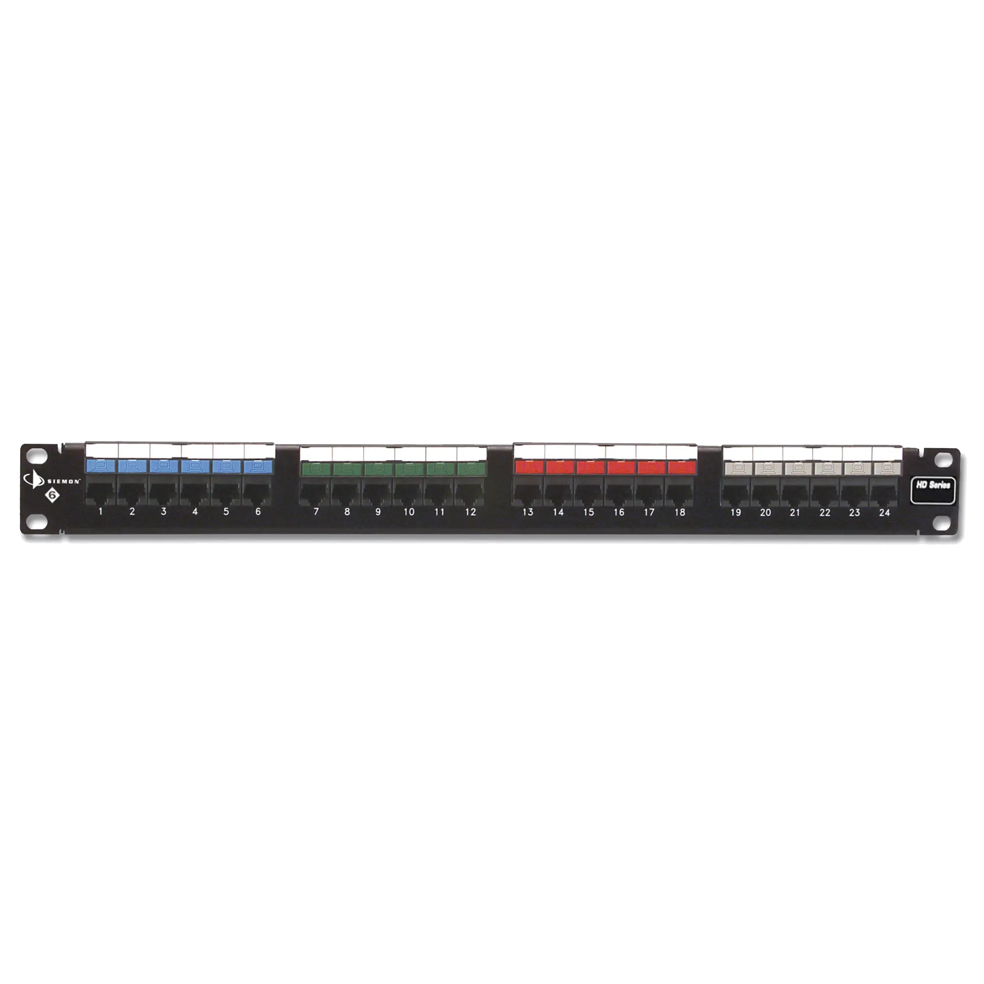 Patch Panel UTP HD6 de 24 puertos, Precargado con Jacks CategorĂa 6, Plano, 1UR
